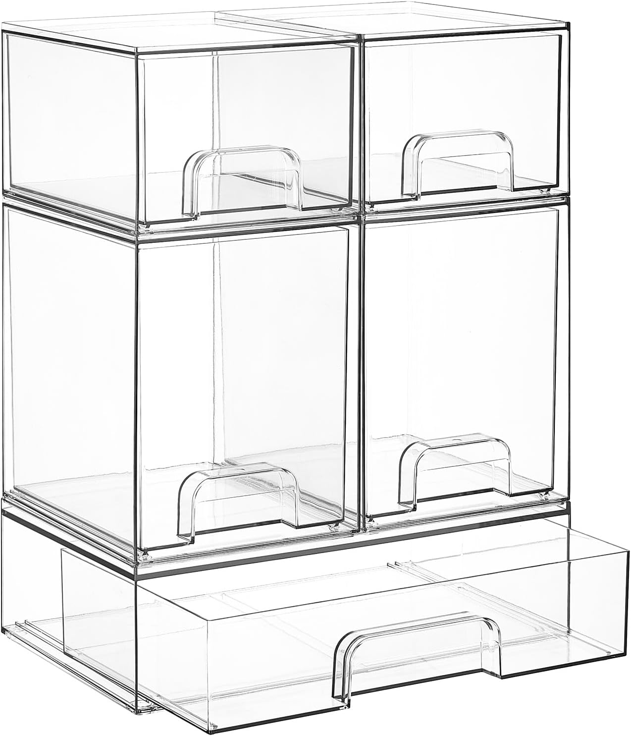 Vtopmart Stackable Storage Drawers Set of 6, Clear Plastic Organizer Bins for Bathroom Supplies, for Cabinet, Shelf, Pantry, Laundry Room Organization