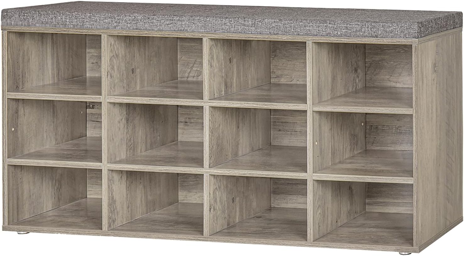 Shoe Storage Bench with Cushion, 15-Cubby Shoe Rack, Adjustable Shelves, Long Shoe Organizer Bench for Entryway, Mudroom, Hallway, Living Room