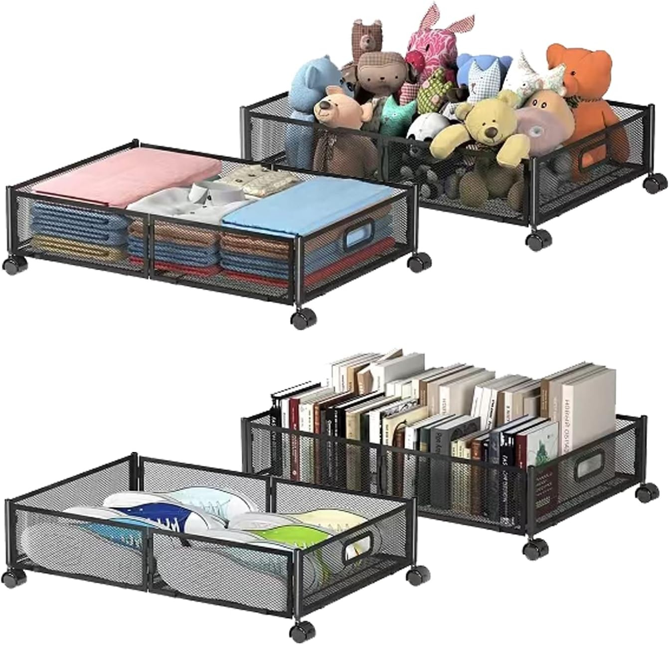 Uyokcnie Under Bed Storage Containers, Under Bed Shoe Storage With Wheels, Foldable Bedroom Storage Organization with Handles
