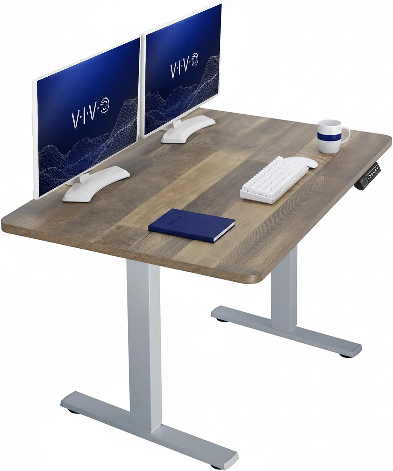 VIVO Electric 63 x 32 in Standing Desk, Memory Height Adjustment, 1B Series, Holds 220 lbs, Dark Walnut Top Black Frame, DESK-KIT-1B1D