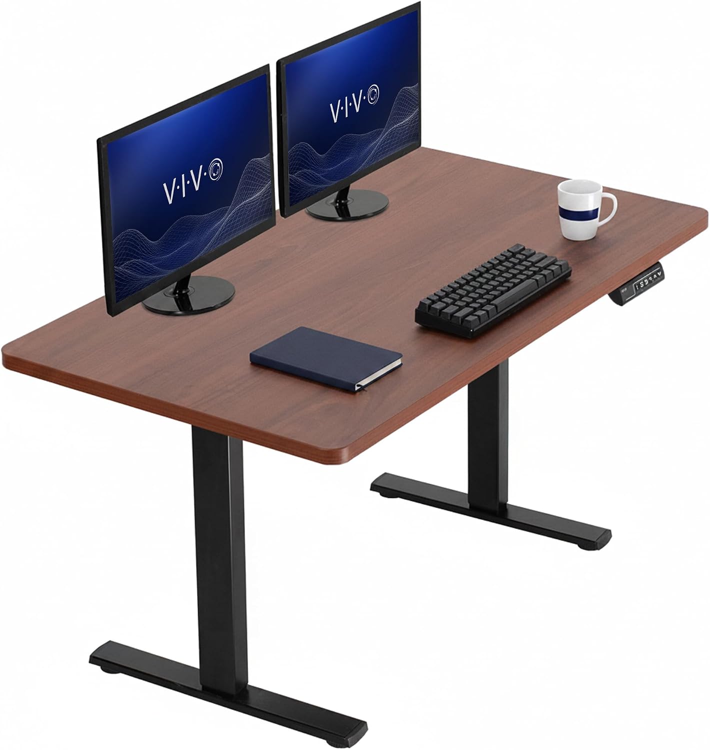 VIVO Electric 63 x 32 in Standing Desk, Memory Height Adjustment, 1B Series, Holds 220 lbs, Dark Walnut Top Black Frame, DESK-KIT-1B1D