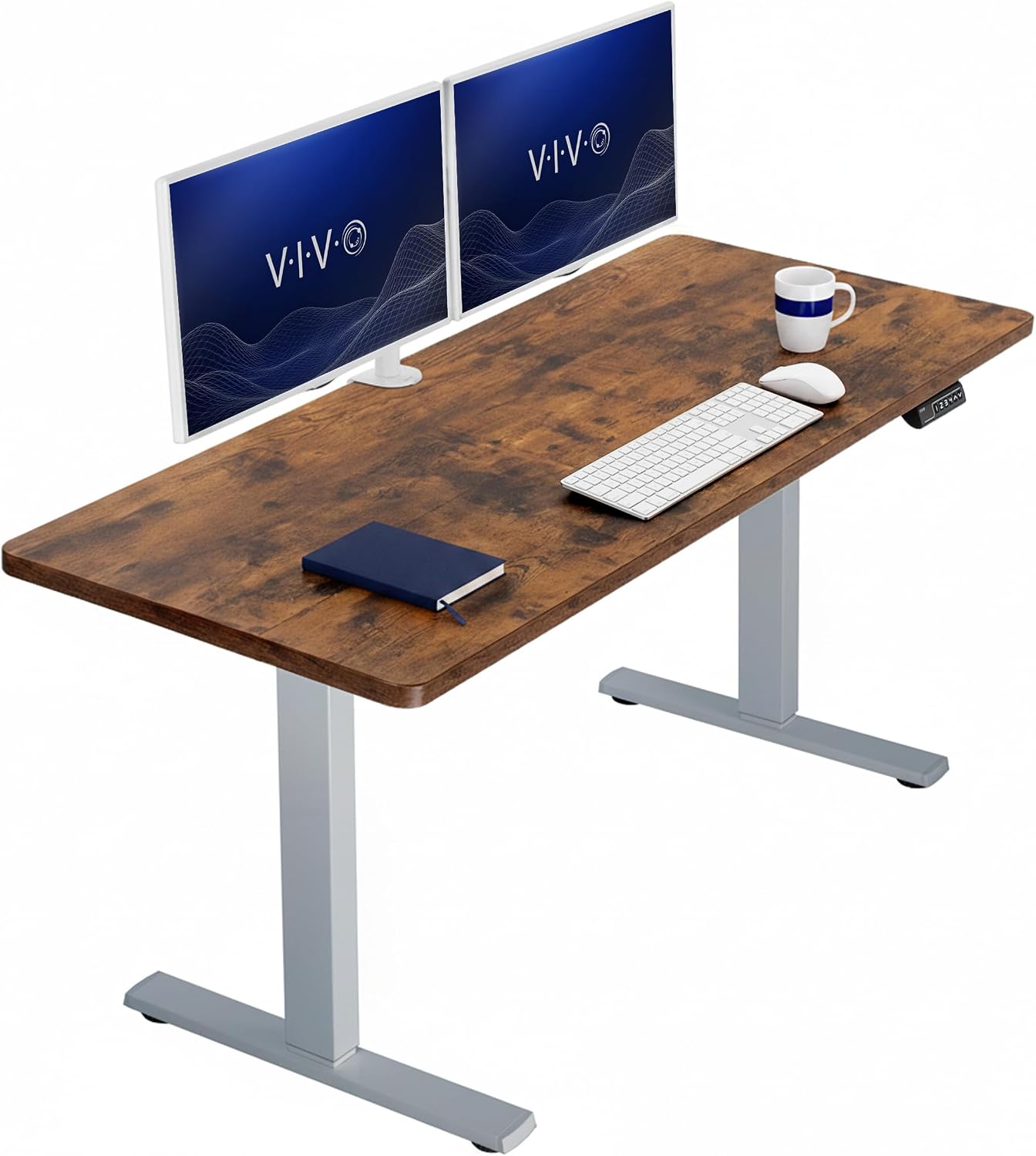 VIVO Electric 63 x 32 in Standing Desk, Memory Height Adjustment, 1B Series, Holds 220 lbs, Dark Walnut Top Black Frame, DESK-KIT-1B1D