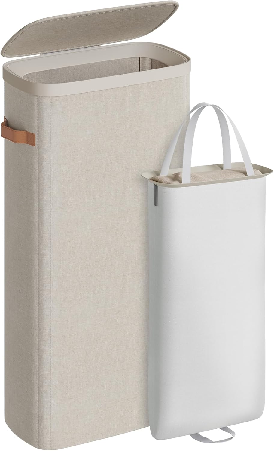 SONGMICS Laundry Basket, 44.9 Gal. Laundry Hamper, 2 Compartments, Easy Assembly, with Lid and Handles, Removable Liners, 22 x 15.7 x 29.5 Inches