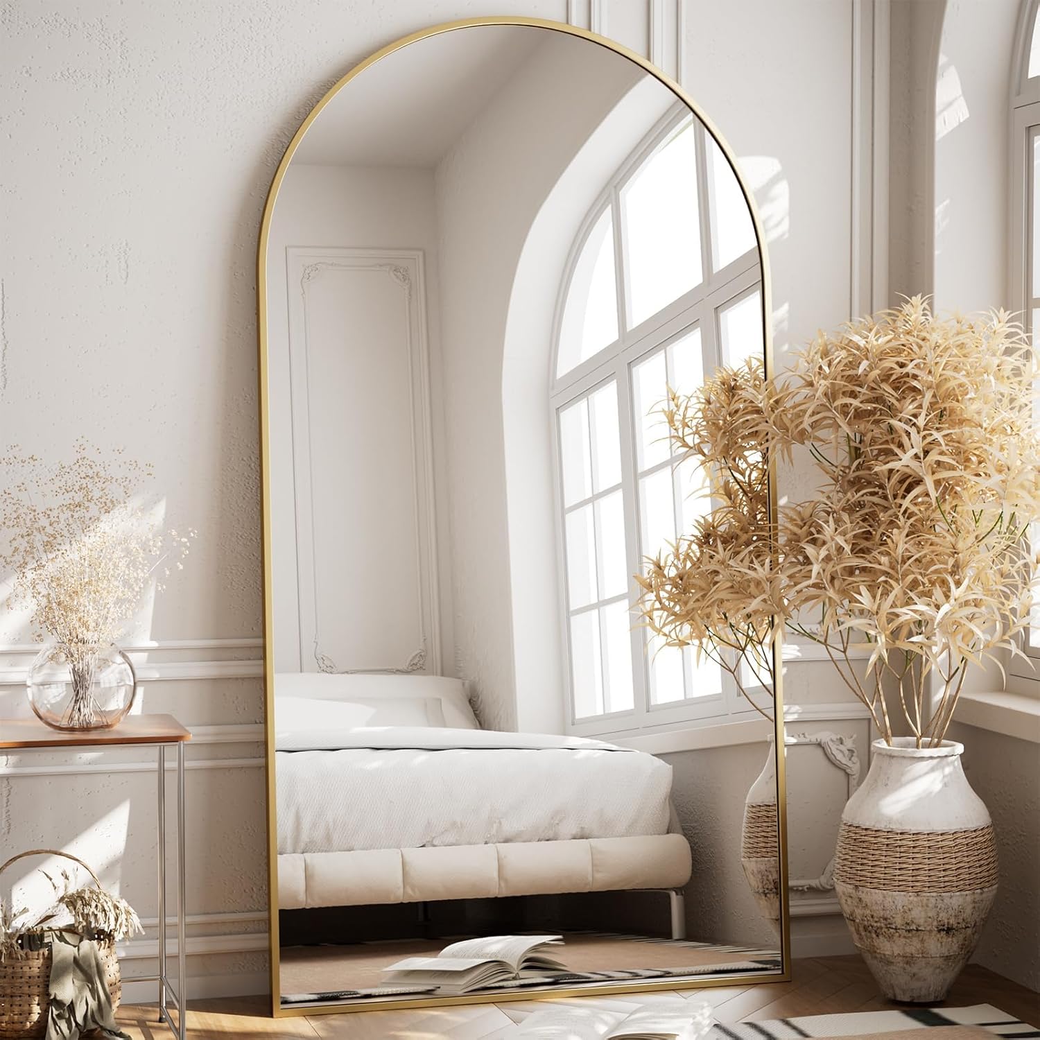 VooBang 35"x78" Gold Large Arched Floor Full Length Dressing Body Mirror, Shatterproof Tempered Glass, Modern Minimalist Chic Room Decor