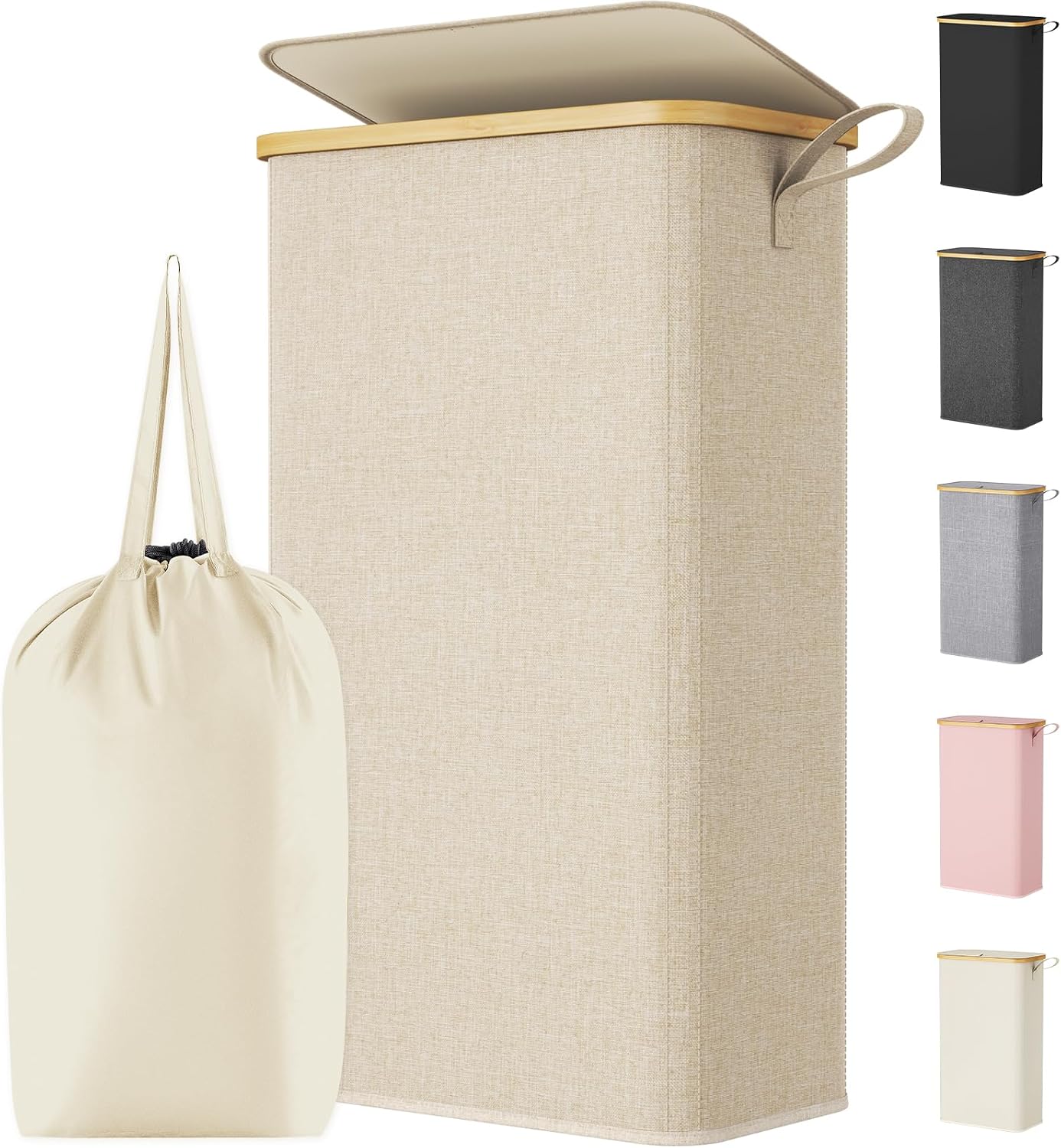 Lifewit 150L Double Laundry Hamper with Lid, Large Laundry Basket with Removable Bag and Bamboo Handles