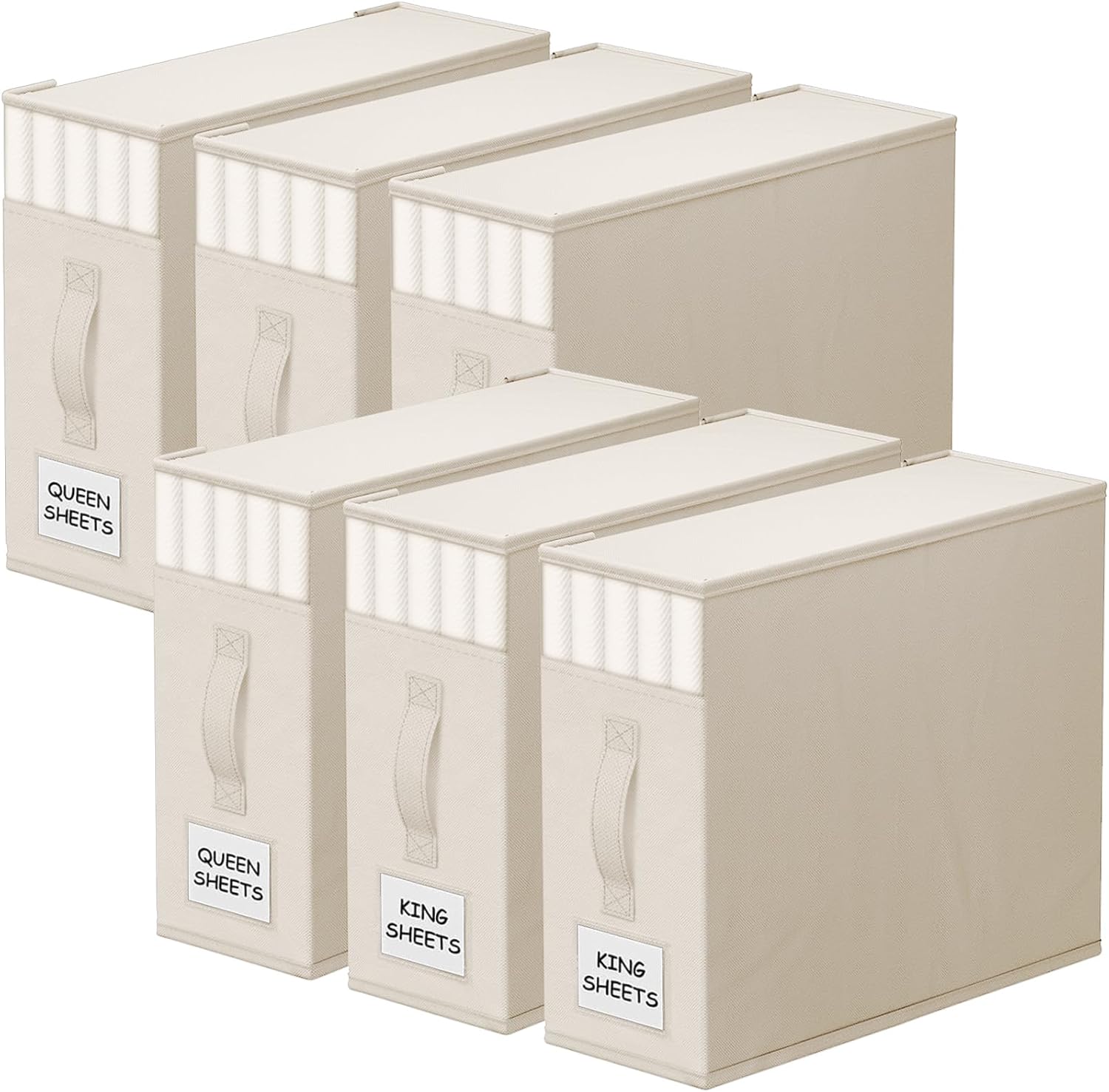 StorageTastic 6 Pack Bed Sheet Closet Organizers and Storage, Sturdy Foldable Storage Containers with Window and Label