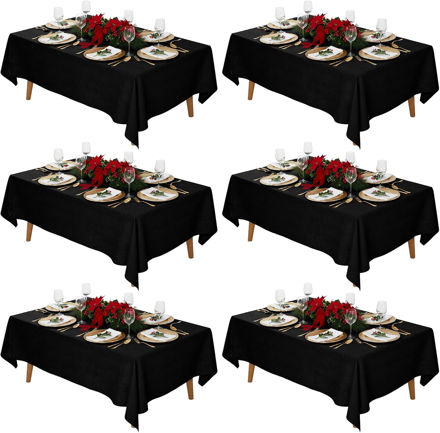 Fixwal 120 Inch Black Round Tablecloth, 6 Pack Round Table Cloth Polyester Fabric Washable Table Covers for New Year Decorations, Party, Banquet