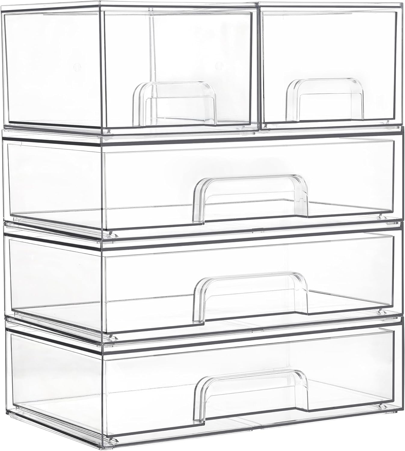 Vtopmart Stackable Storage Drawers Set of 6, Clear Plastic Organizer Bins for Bathroom Supplies, for Cabinet, Shelf, Pantry, Laundry Room Organization
