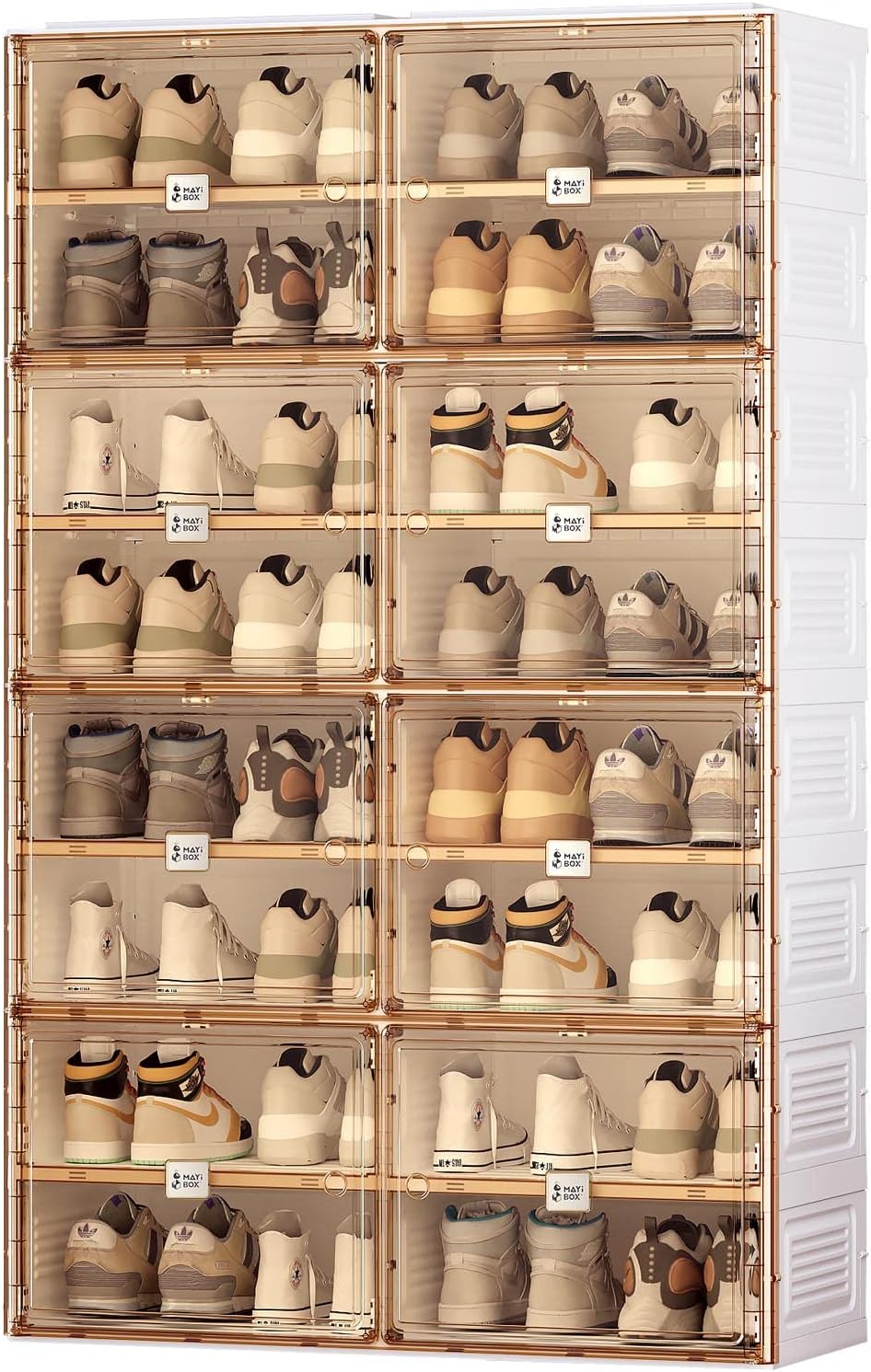 ANTBOX Portable Shoe Rack Organizer for Closet Entryway, Stackable Sneaker Storage Shoe Cabinet with Magnetic Clear Door, 4 Tiers 16 Pairs