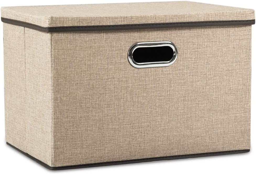 PRANDOM Large Collapsible Storage Bins with Lids 3-Pack Linen/Cotton Blend Foldable Storage Boxes Organizer Containers Baskets Cube with Cover for