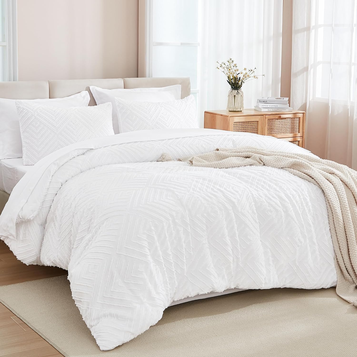 Andency King Size Comforter Set Burnt Orange - 7 Pieces Bed in a Bag King Boho Terracotta Bedding Comforter Sets, Rust Tufted Bed Set with Comforter