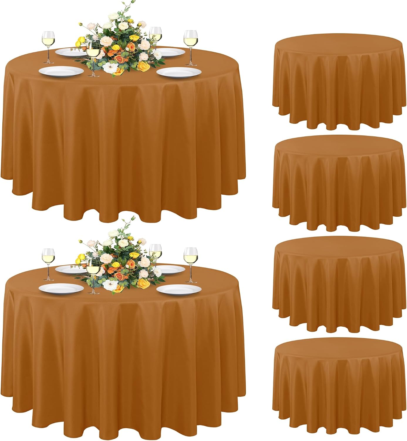 sancua 6 Pack Round Tablecloth 120 Inch White, Stain and Wrinkle Resistant Table Cloth - Washable Polyester Table Cover for Dining Tables