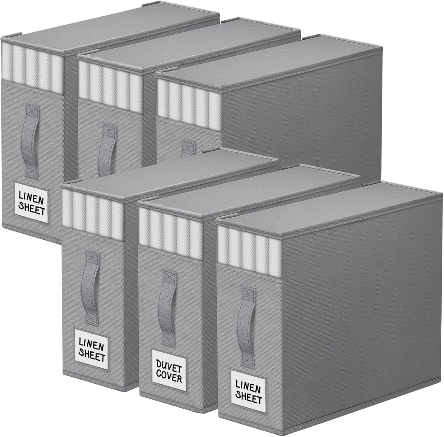 StorageTastic 6 Pack Bed Sheet Closet Organizers and Storage, Sturdy Foldable Storage Containers with Window and Label
