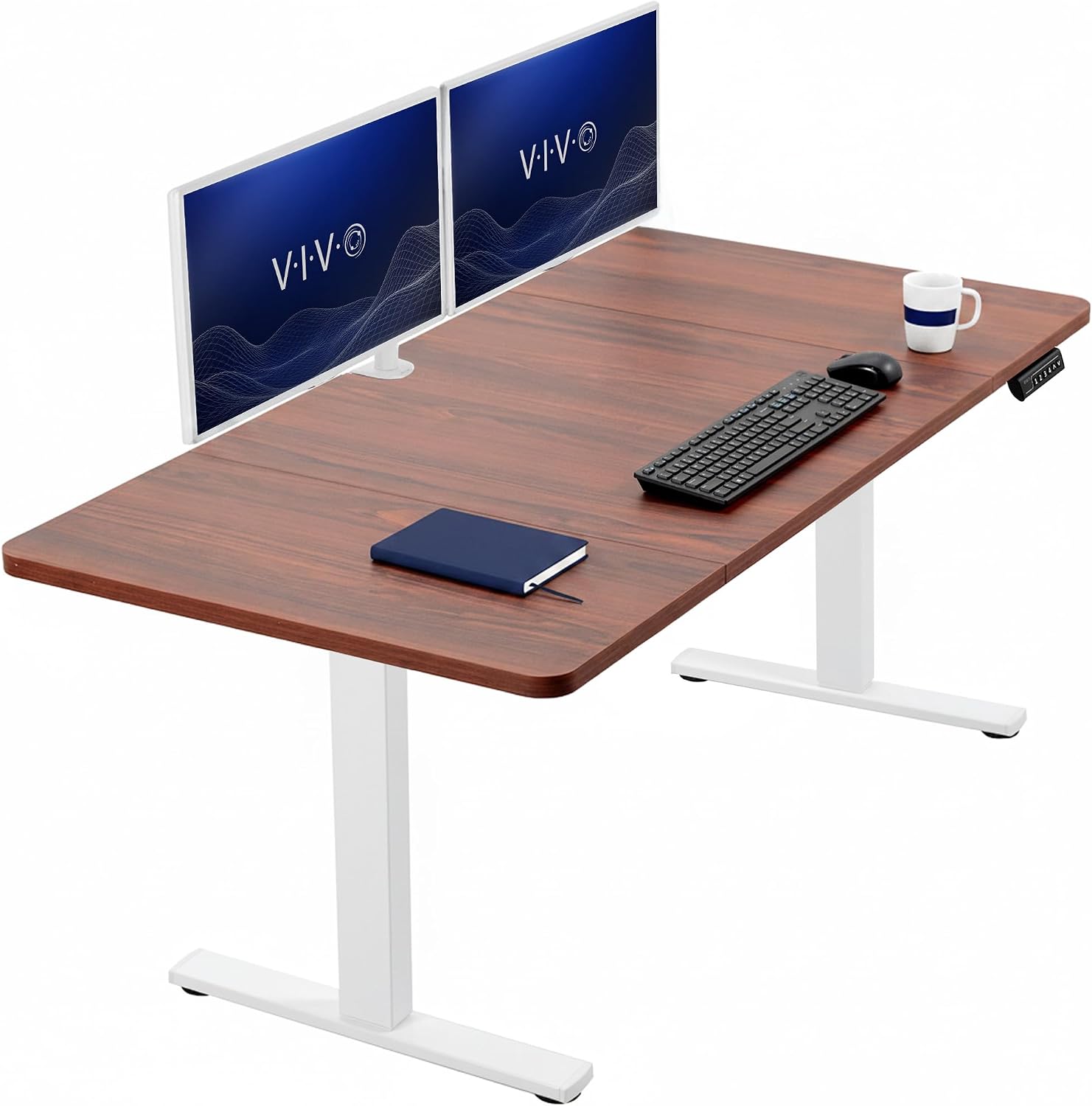 VIVO Electric 63 x 32 in Standing Desk, Memory Height Adjustment, 1B Series, Holds 220 lbs, Dark Walnut Top Black Frame, DESK-KIT-1B1D