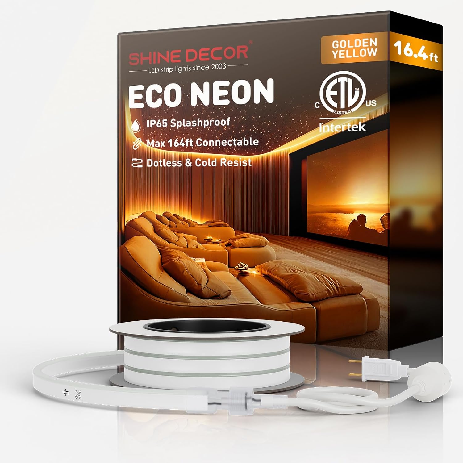 Shine Decor LED Neon Rope Lights Connectable, 131.2FT Flexible AC 110V 120V Neon LED Strip Lights(Warm White) Outdoor Waterproof