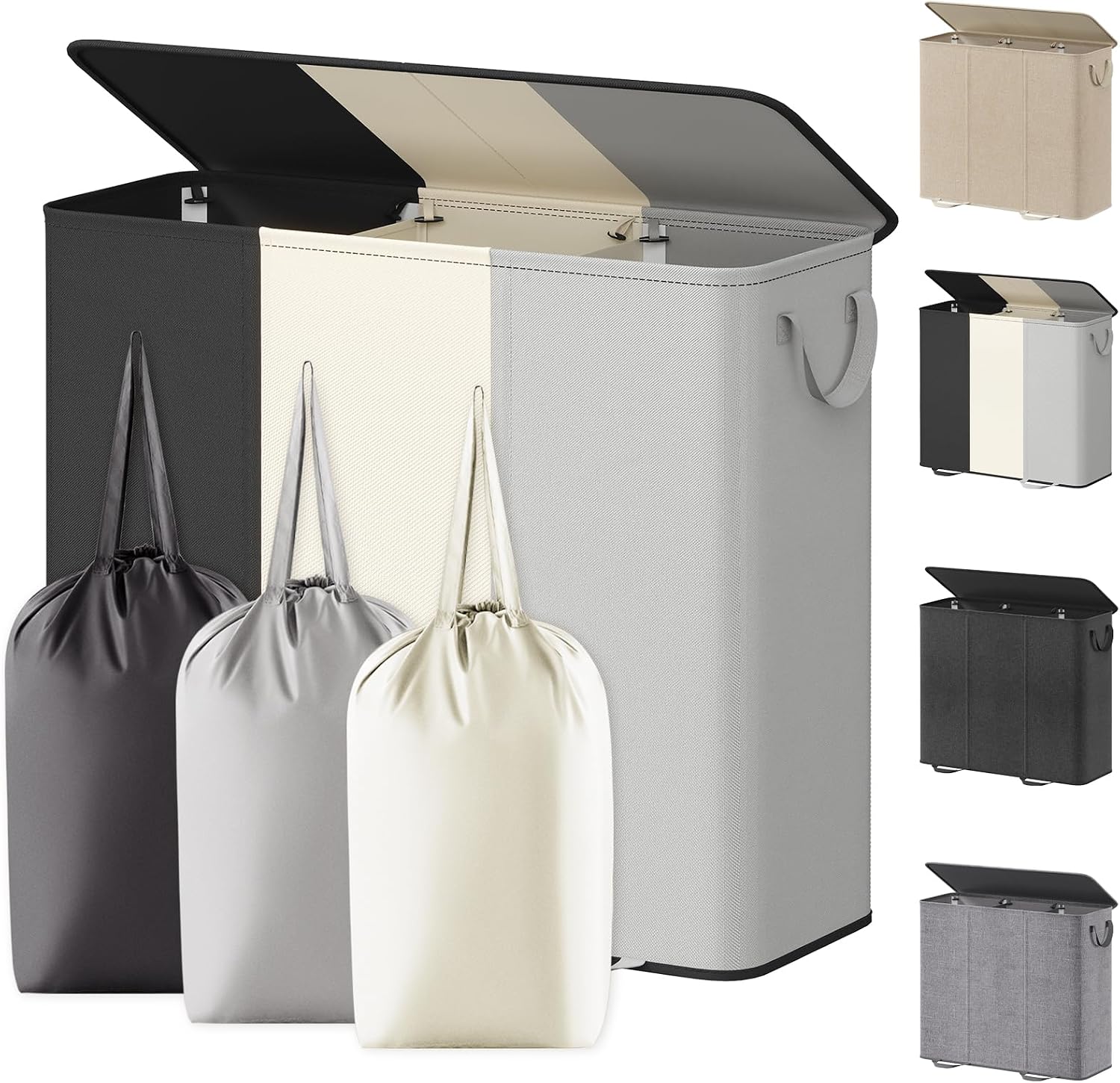 Lifewit Double Laundry Hamper with Lid and Removable Laundry Bags, Large Collapsible 2 Dividers Dirty Clothes Basket with Handles for Bedroom Laundry