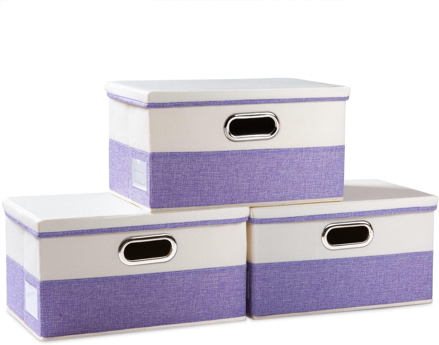 PRANDOM Large Collapsible Storage Bins with Lids 3-Pack Linen/Cotton Blend Foldable Storage Boxes Organizer Containers Baskets Cube with Cover for