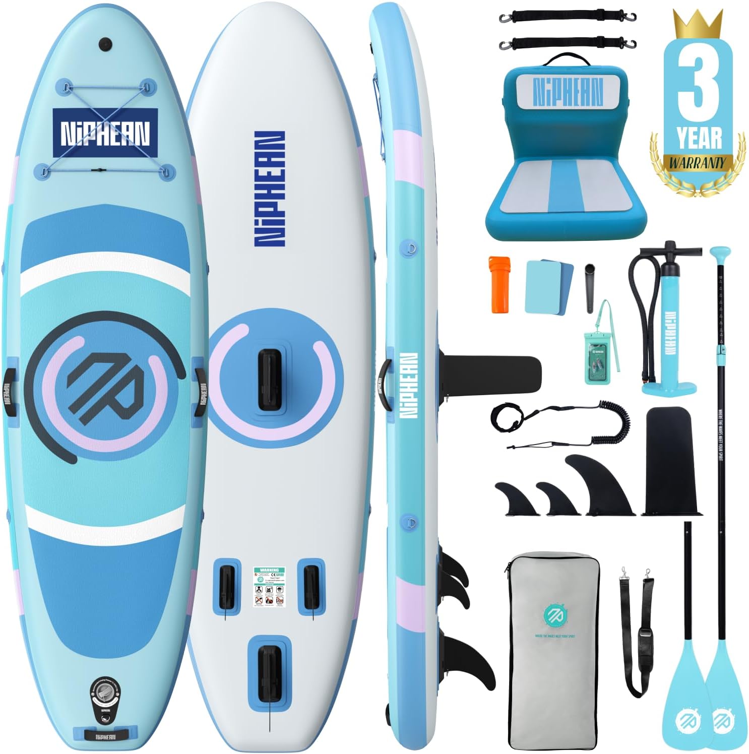 Niphean 10' Inflatable Paddle Board, Ultra-Light SUP for Beginners, Versatile Yoga Paddle Board with Durable SUP Accessories, 400lbs Capacity