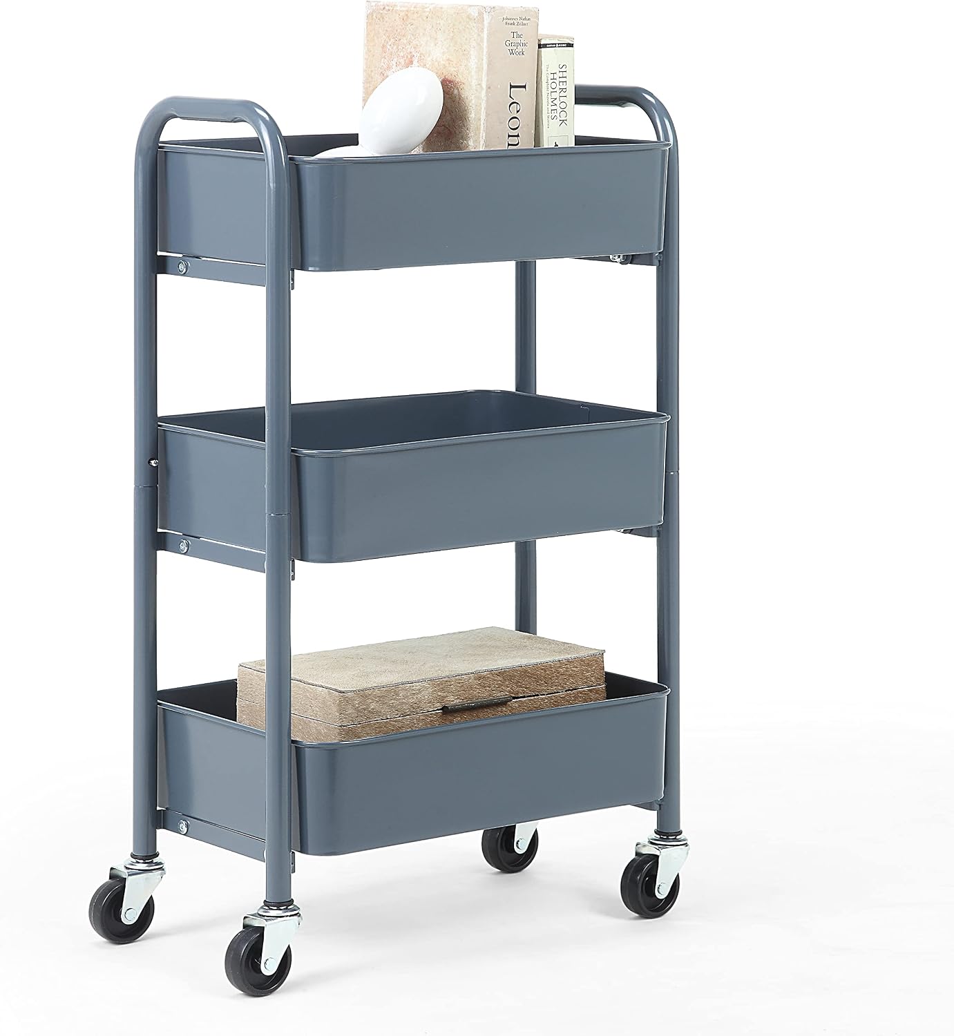 SunnyPoint 3-Tier Delicate Compact Rolling Metal Storage Organizer - Mobile Utility Cart Kitchen/Under Desk Cart with Caster Wheels - Army (15.35" X