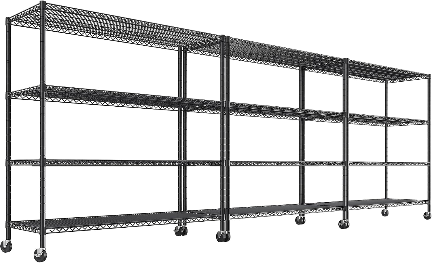 REIBII 2480LBS Capacity Heavy Duty Storage Shelves with Wheels, 1-Inch (25.4mm) Steel Tube, Adjustable Wire Shelving for Garage, Warehouse