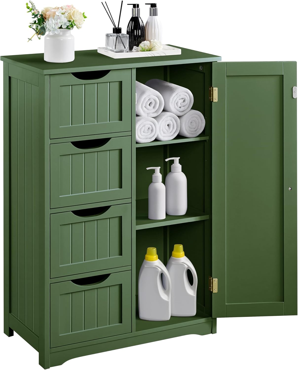 Yaheetech Wooden Floor Cabinet, Side Storage Organizer with 4 Drawers and 1 Cupboard, Freestanding Entryway Storage Unit Console Table