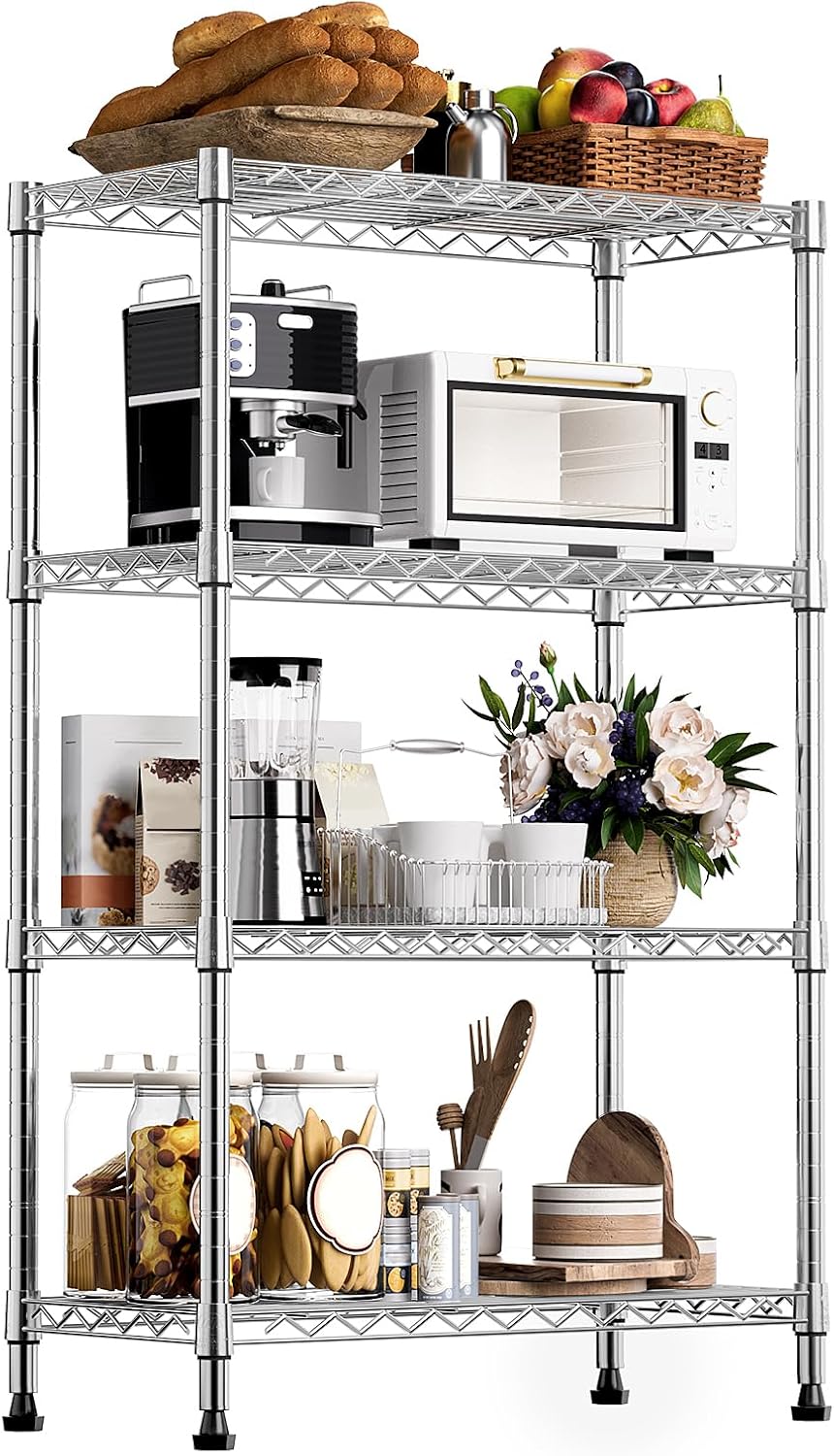 M MZG 5-Shelf Storage Shelves, Wire Shelving Heavy Duty Metal Storage Shelving Unit Adjustable Garage Shelving Rack Pantry Kitchen (Chrome, 5 Tier