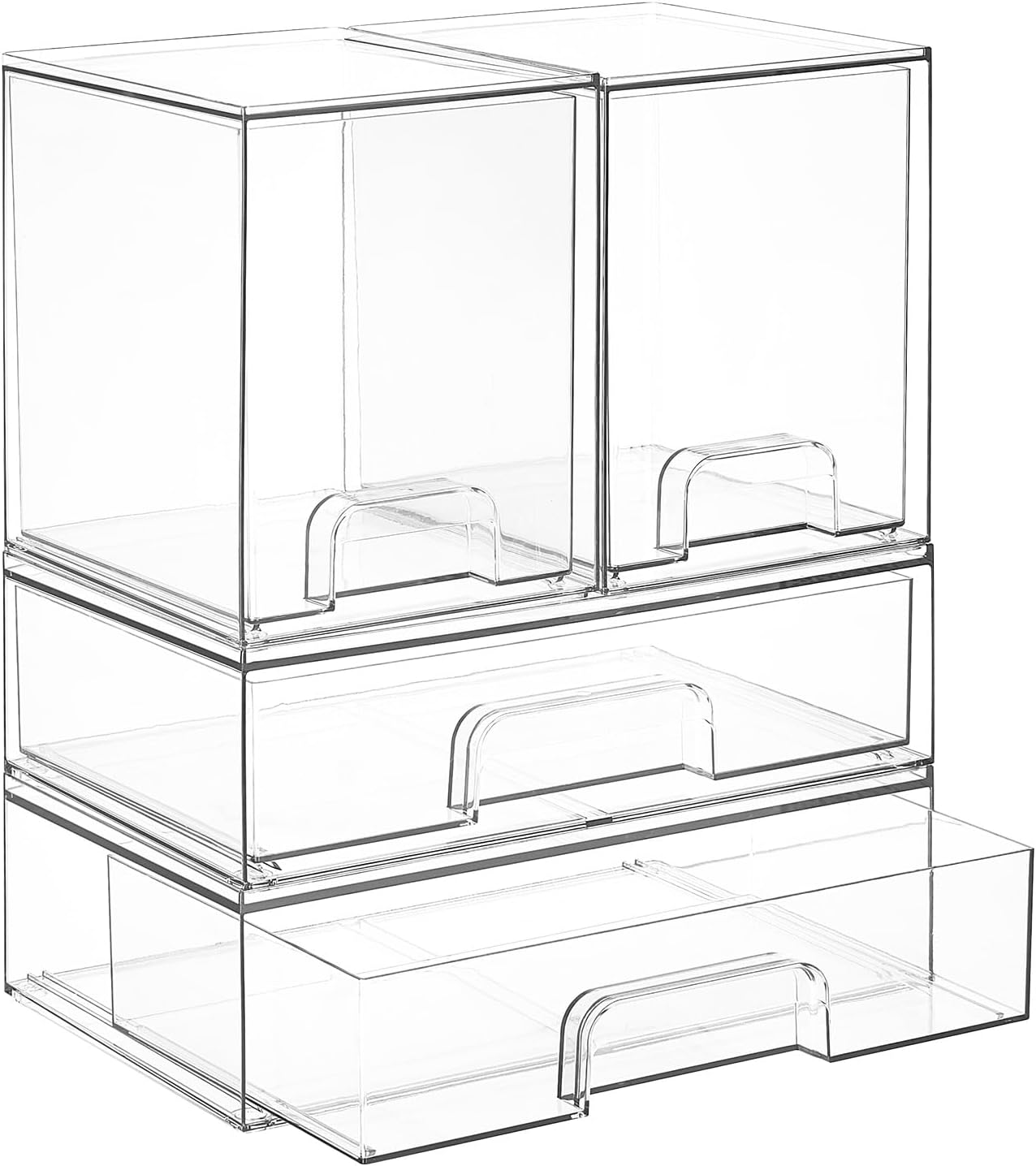 Vtopmart Stackable Storage Drawers Set of 6, Clear Plastic Organizer Bins for Bathroom Supplies, for Cabinet, Shelf, Pantry, Laundry Room Organization