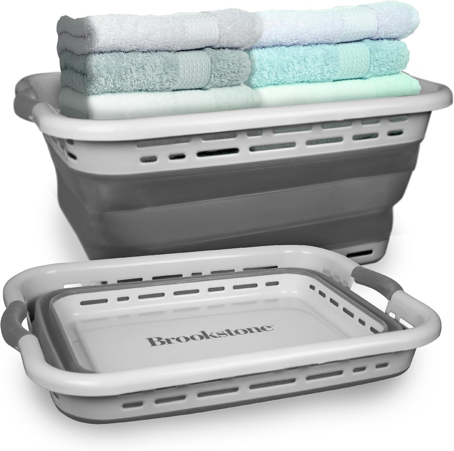 BROOKSTONE 11 GALLON XL 24" Collapsible Laundry Basket and Clothes Hamper, Comfort Non-Slip Handles, Modern Laundry Hamper with Space Saving Design