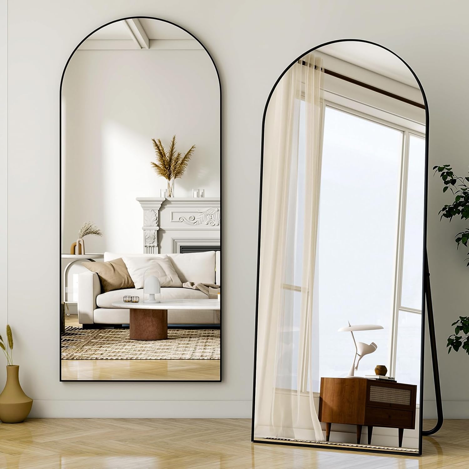 VooBang 35"x78" Gold Large Arched Floor Full Length Dressing Body Mirror, Shatterproof Tempered Glass, Modern Minimalist Chic Room Decor