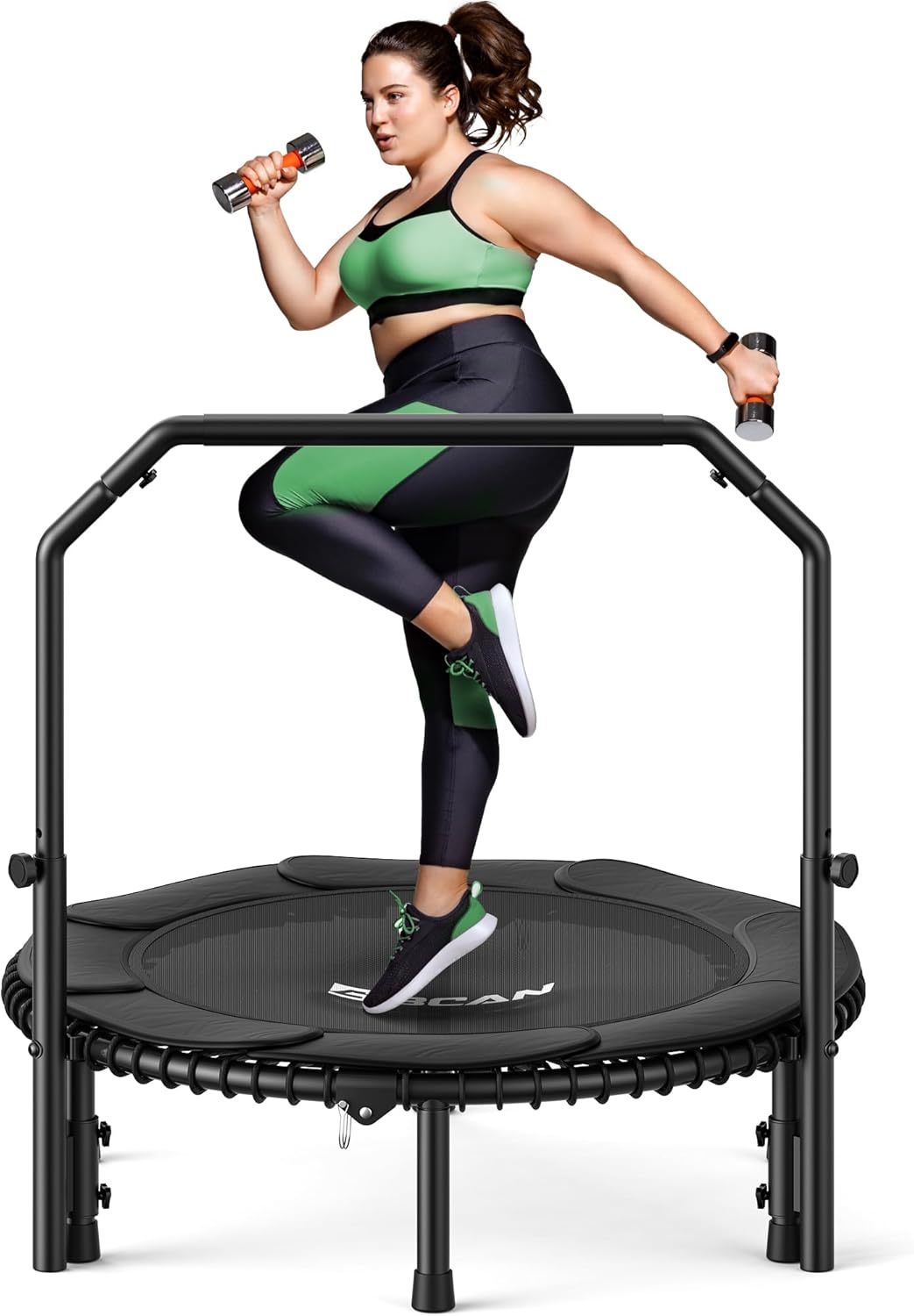 BCAN BT2 Rebounder Trampoline for Adults Bar, FED Fitness Trampoline Indoor