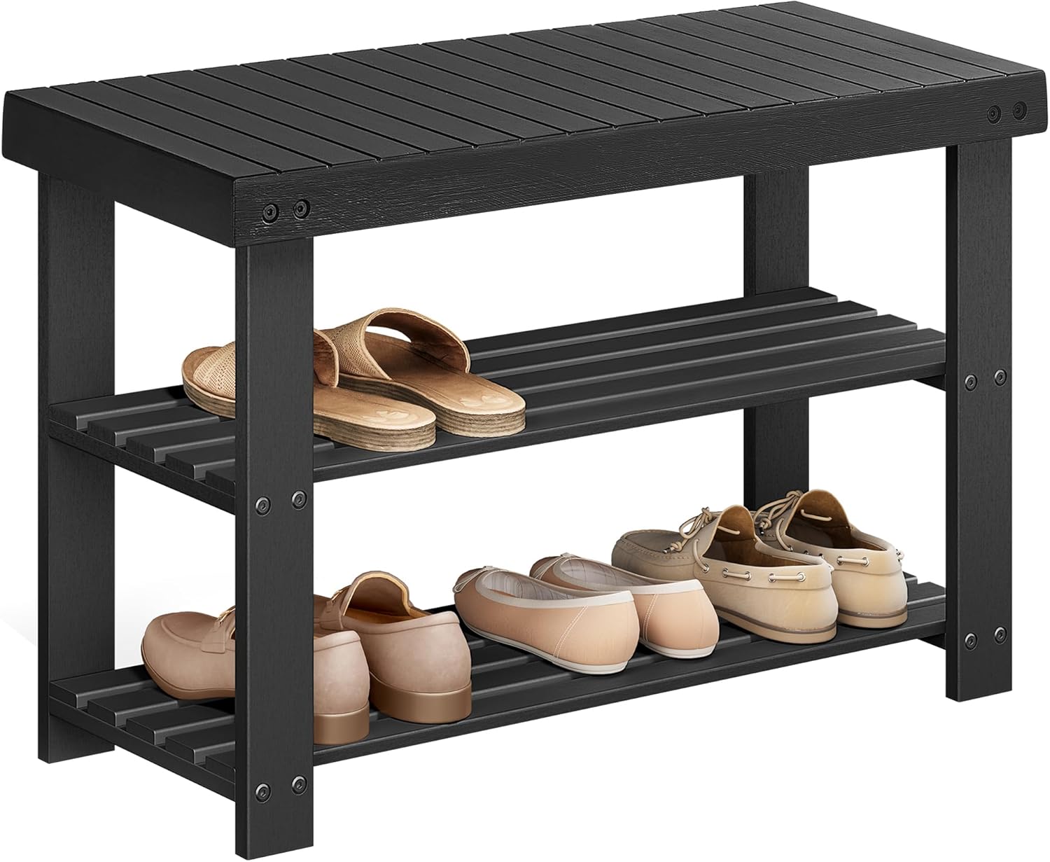 SONGMICS Shoe Rack Bench, 3-Tier Bamboo Shoe Storage Organizer, Entryway Bench, Holds Up to 286 lb, 11.3 x 35.4 x 17.8 Inches