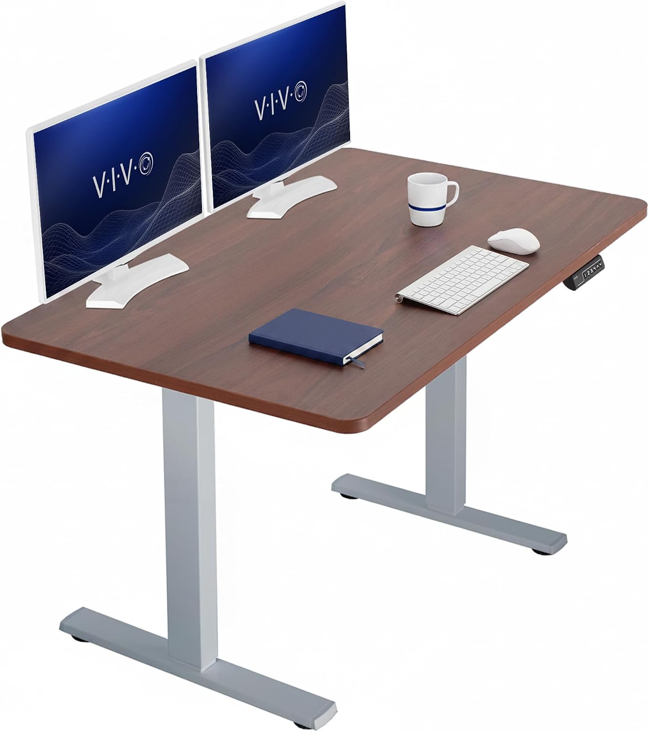 VIVO Electric 63 x 32 in Standing Desk, Memory Height Adjustment, 1B Series, Holds 220 lbs, Dark Walnut Top Black Frame, DESK-KIT-1B1D