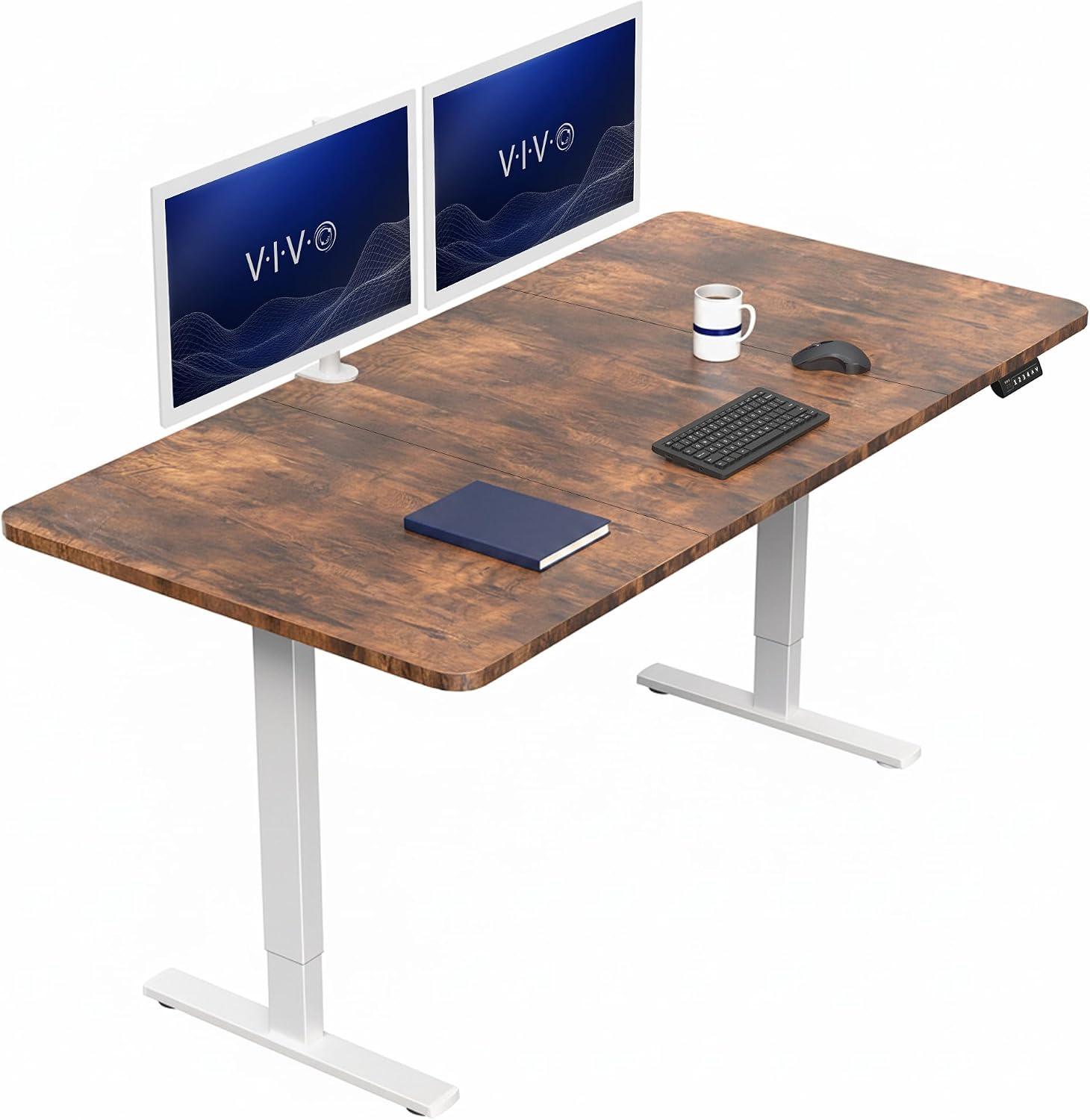VIVO Electric 63 x 32 in Standing Desk, Memory Height Adjustment, 1B Series, Holds 220 lbs, Dark Walnut Top Black Frame, DESK-KIT-1B1D