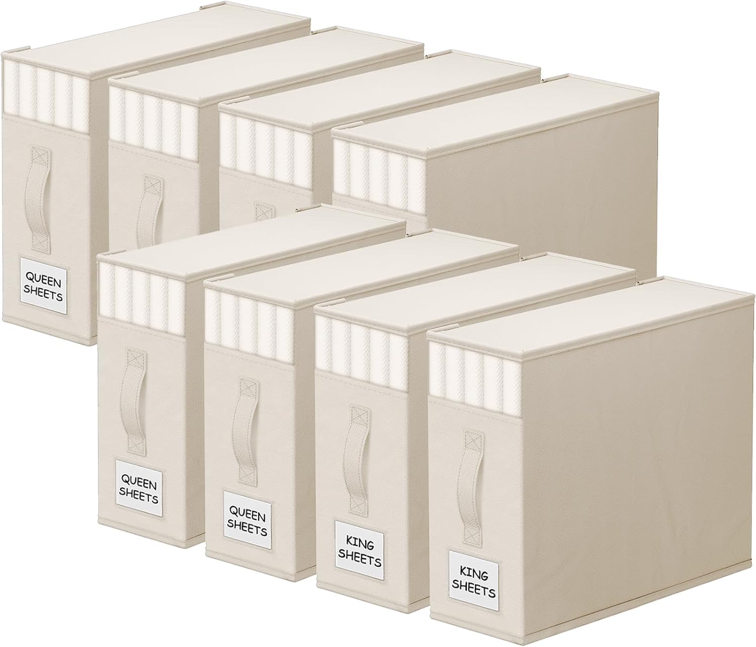 StorageTastic 6 Pack Bed Sheet Closet Organizers and Storage, Sturdy Foldable Storage Containers with Window and Label
