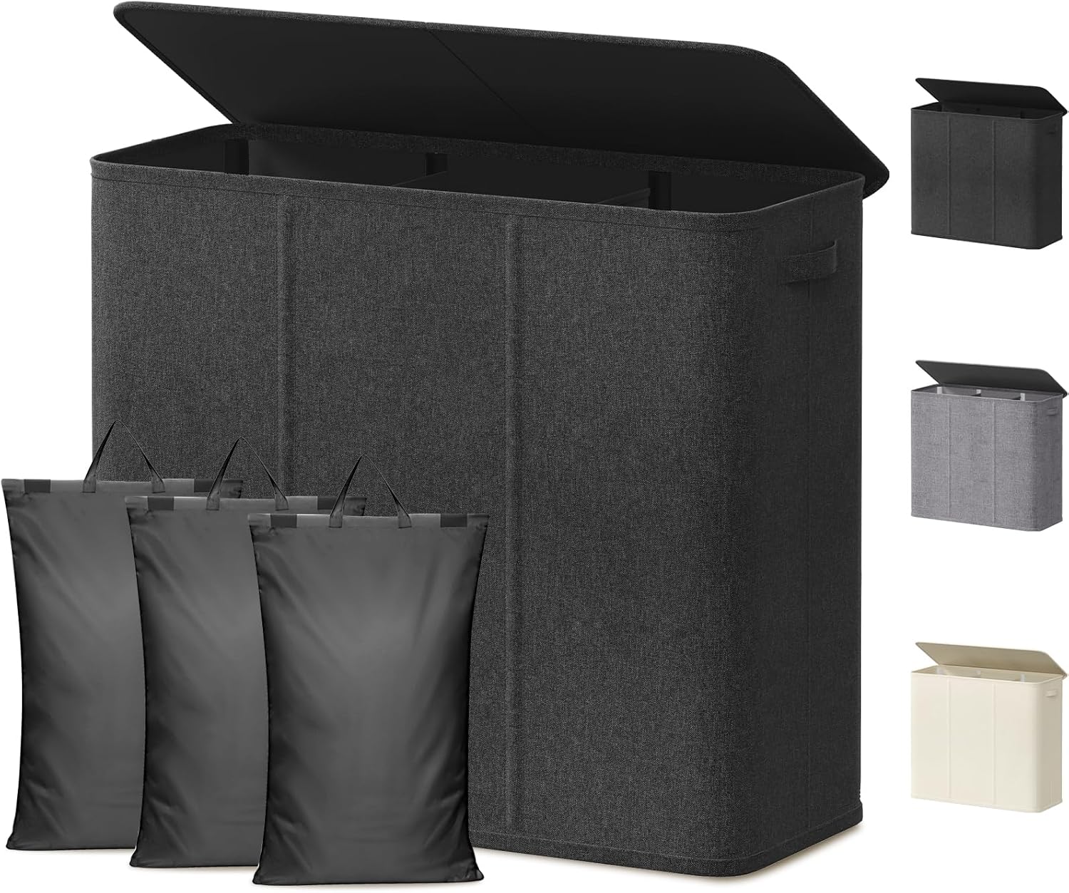 Lifewit Double Laundry Hamper with Lid and Removable Laundry Bags, Large Collapsible 2 Dividers Dirty Clothes Basket with Handles for Bedroom Laundry