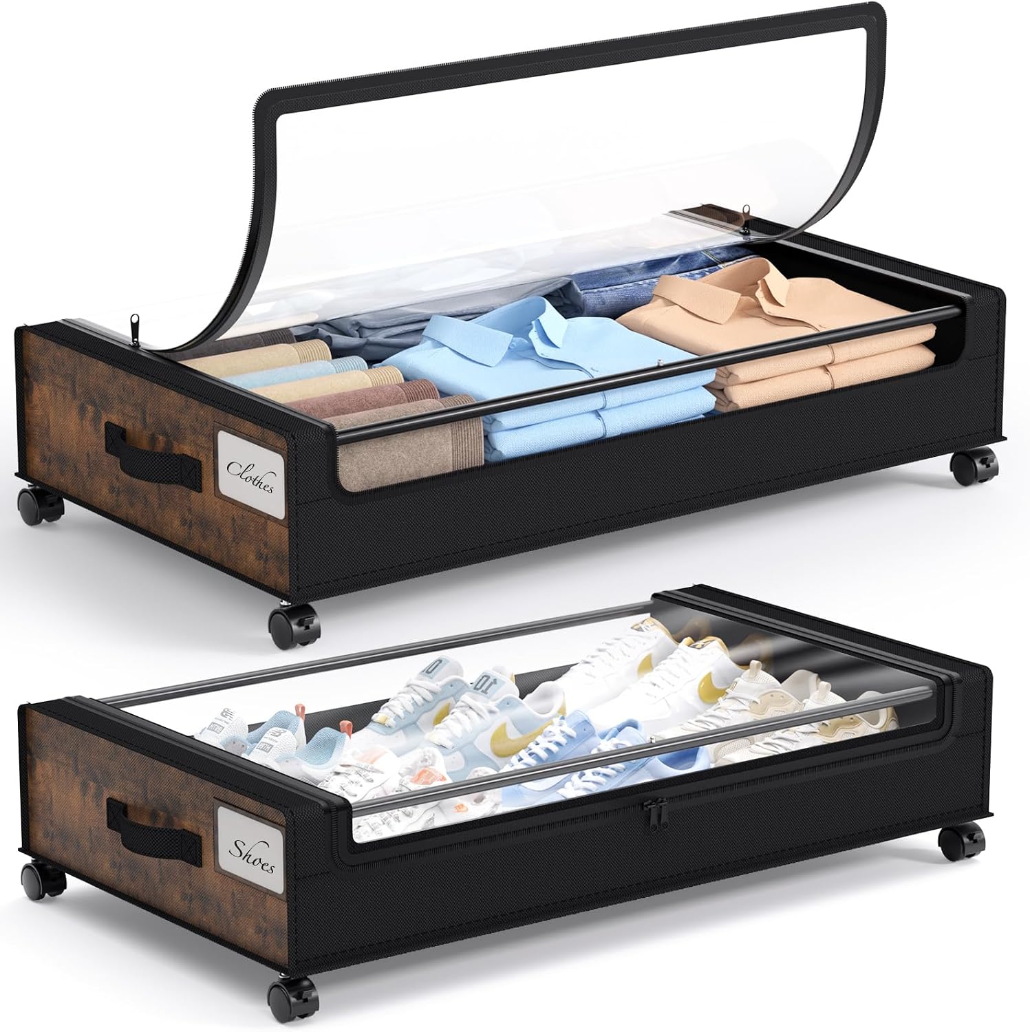 Yecaye Under Bed Storage with Wheels 2 Pack, 70L Larger Capacity Under Bed Storage Containers, Underbed Shoe Storage Organizer