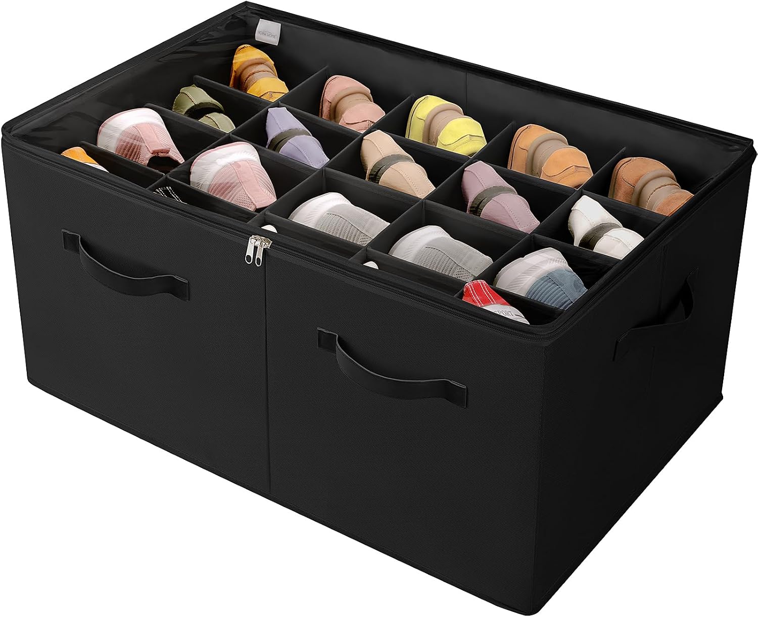 TOPIA HOME Shoe Organizer for Closet, Foldable Shoe Box with Adjustable Dividers and Clear Cover