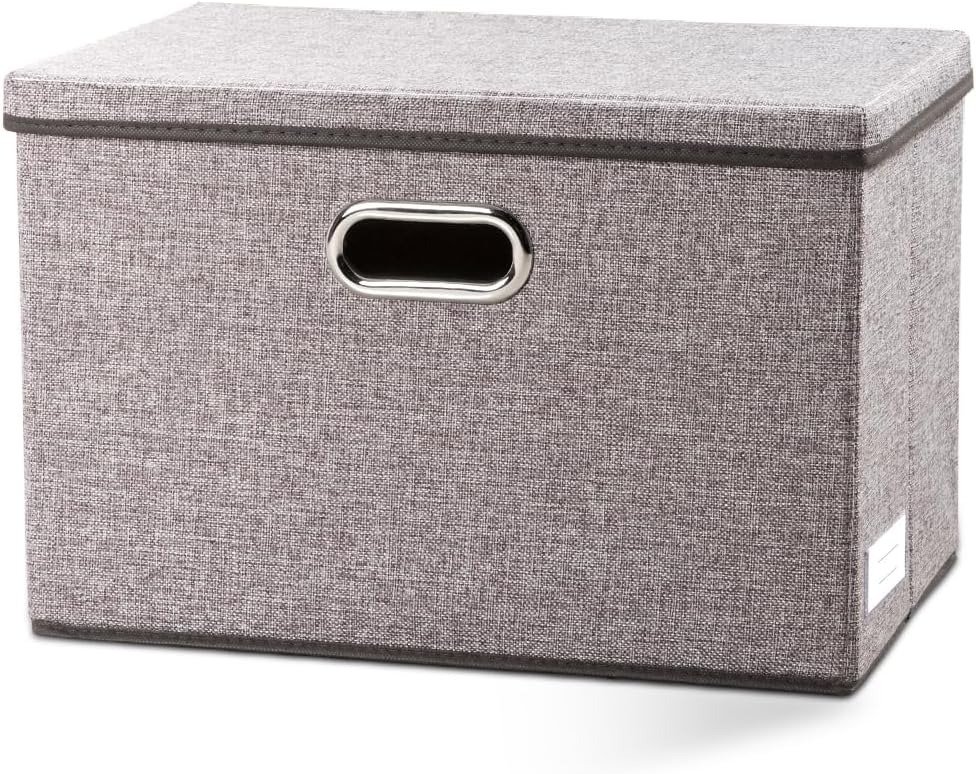 PRANDOM Large Collapsible Storage Bins with Lids 3-Pack Linen/Cotton Blend Foldable Storage Boxes Organizer Containers Baskets Cube with Cover for