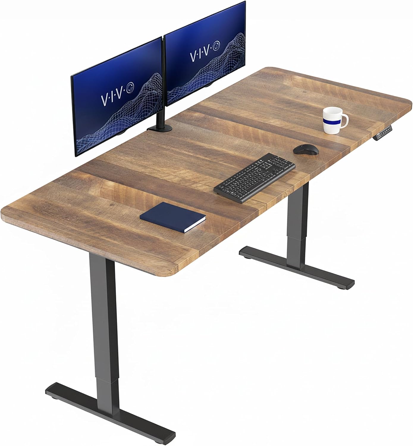 VIVO Electric 63 x 32 in Standing Desk, Memory Height Adjustment, 1B Series, Holds 220 lbs, Dark Walnut Top Black Frame, DESK-KIT-1B1D