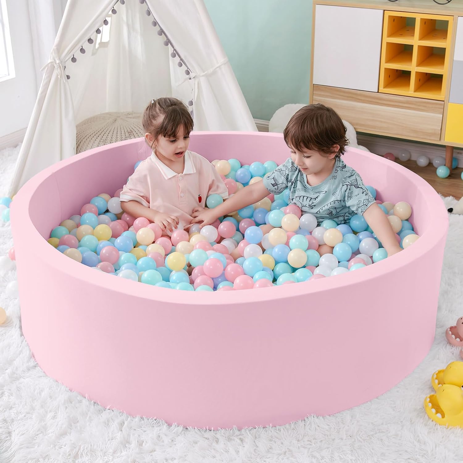 Foam Ball Pit, 47.2"x 13.8" Large Ball Pits for Toddlers-Grey