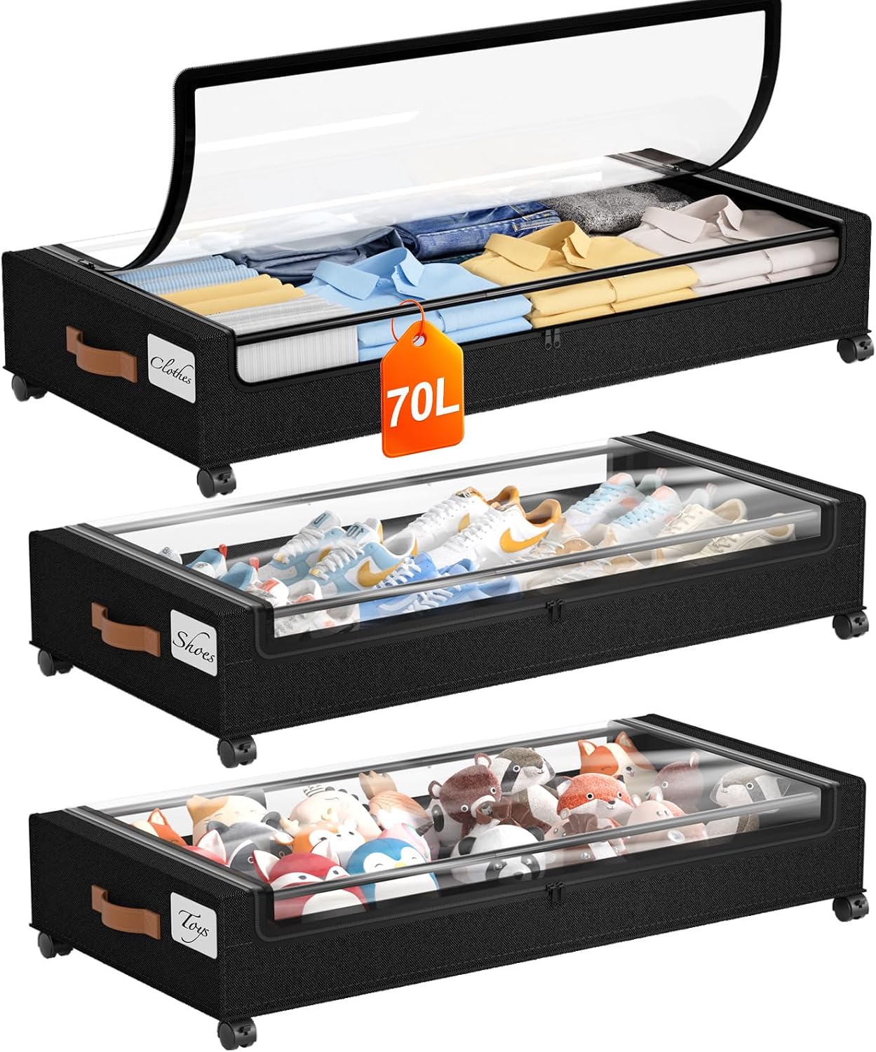 Yecaye Under Bed Storage with Wheels, 2Pack Under Bed Storage Containers, Underbed Shoe Storage Organizer, Rolling Under Bed Metal Drawers for Clothes
