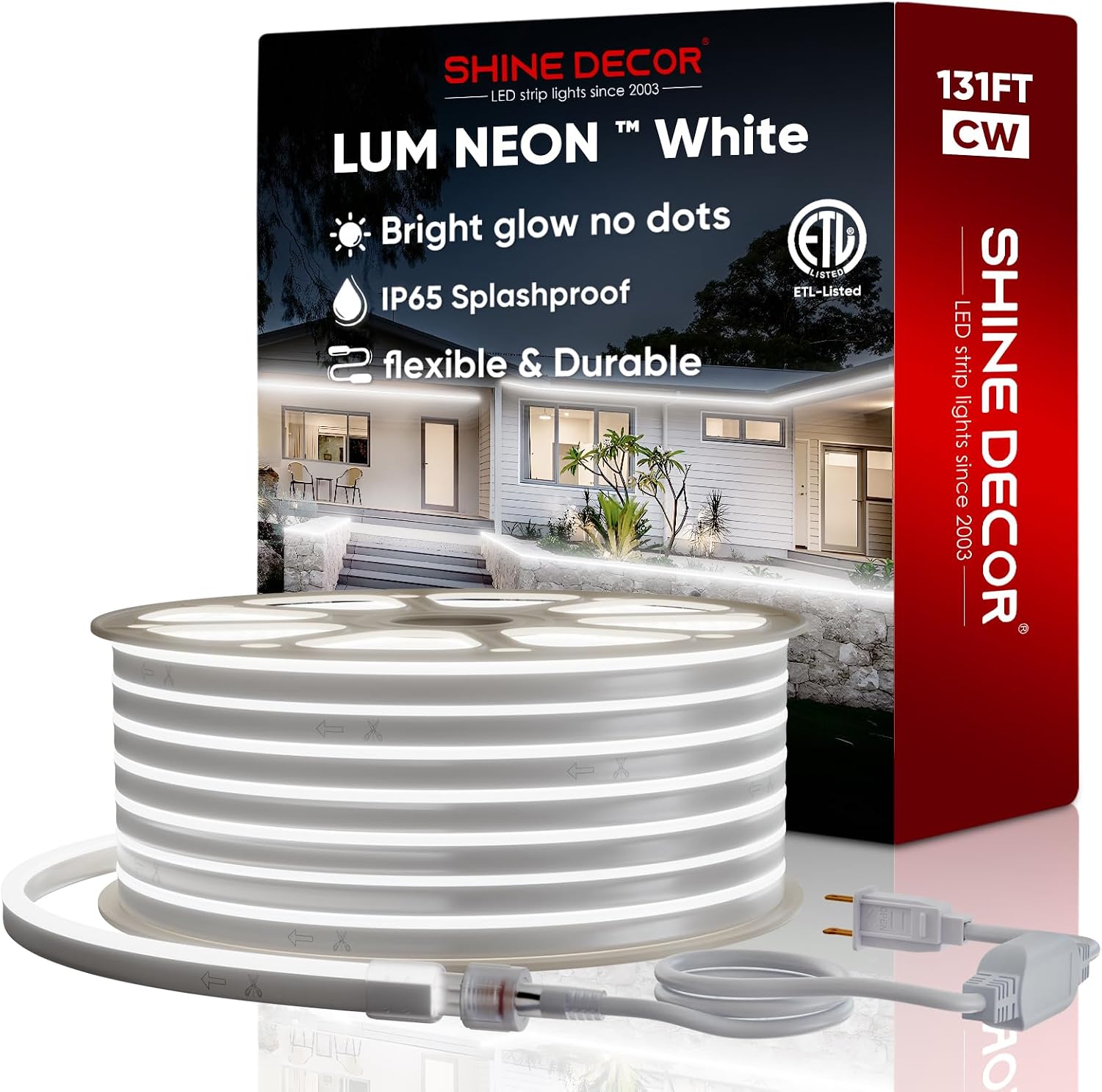 Shine Decor LED RGB Neon Rope Lights AC 120V, Expandable and Cuttable Bright Strip Lighting with Remote, Dimmable Color Changing