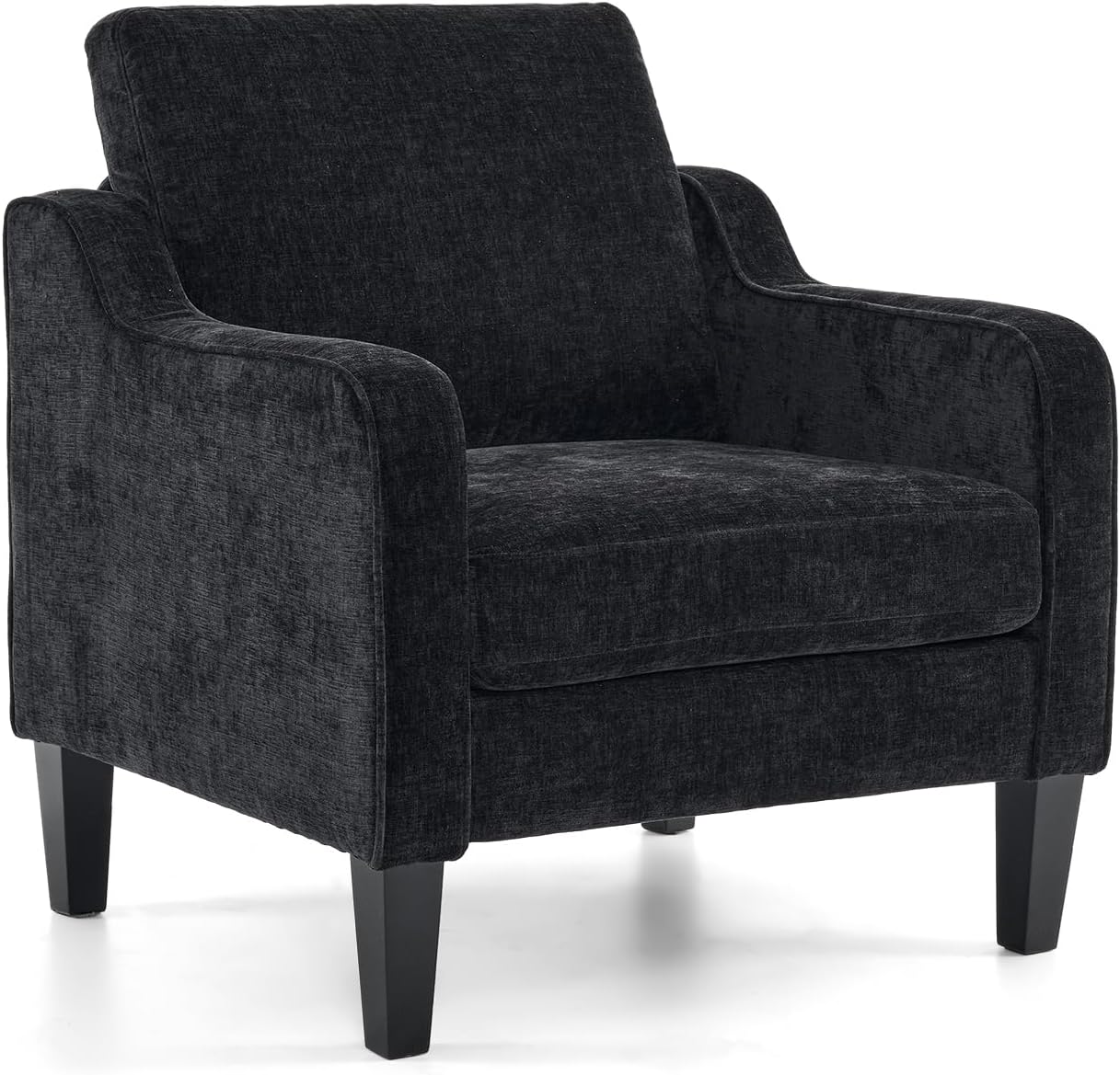 VINGLI Mid Century Modern Accent Chair, Light Grey Fabric Accent Chairs for Living Room Upholstered Armchair with Scooped Arms for Bedroom, Apartment