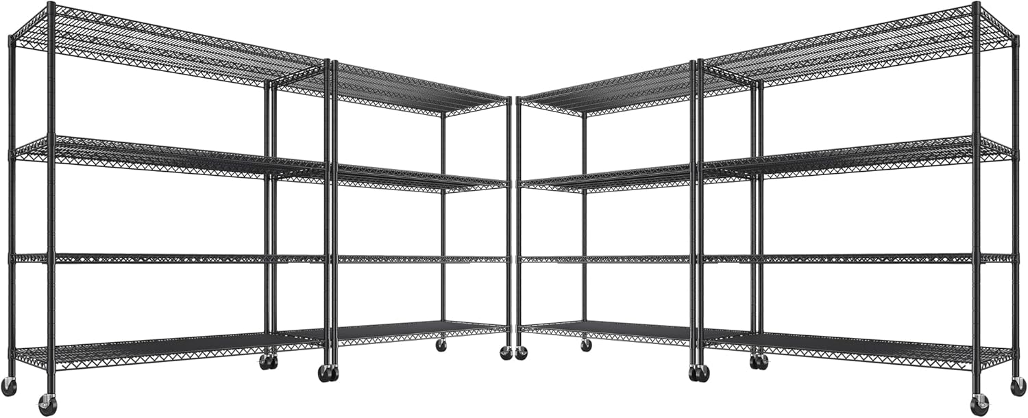 REIBII 2480LBS Capacity Heavy Duty Storage Shelves with Wheels, 1-Inch (25.4mm) Steel Tube, Adjustable Wire Shelving for Garage, Warehouse