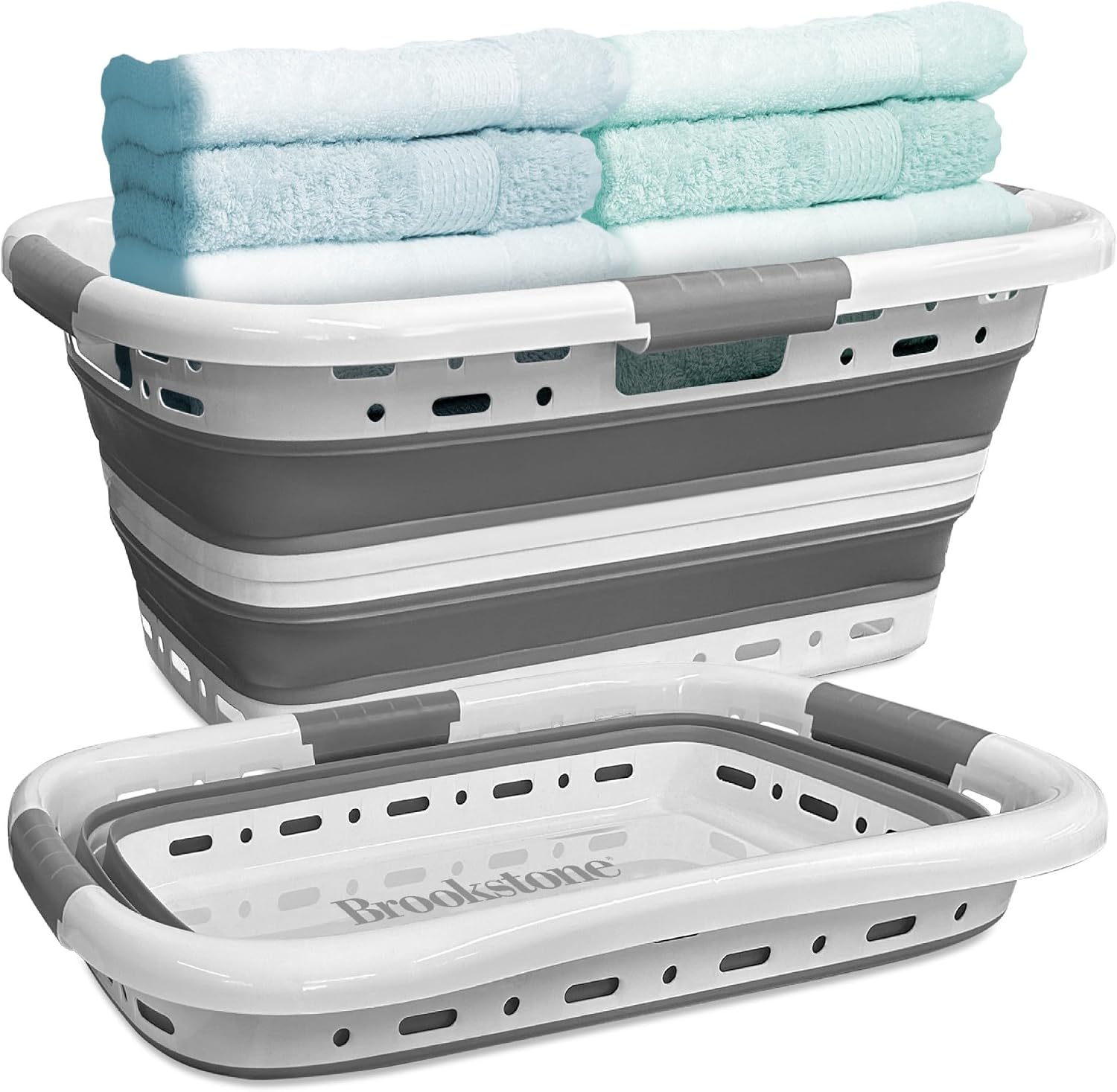 BROOKSTONE 11 GALLON XL 24" Collapsible Laundry Basket and Clothes Hamper, Comfort Non-Slip Handles, Modern Laundry Hamper with Space Saving Design