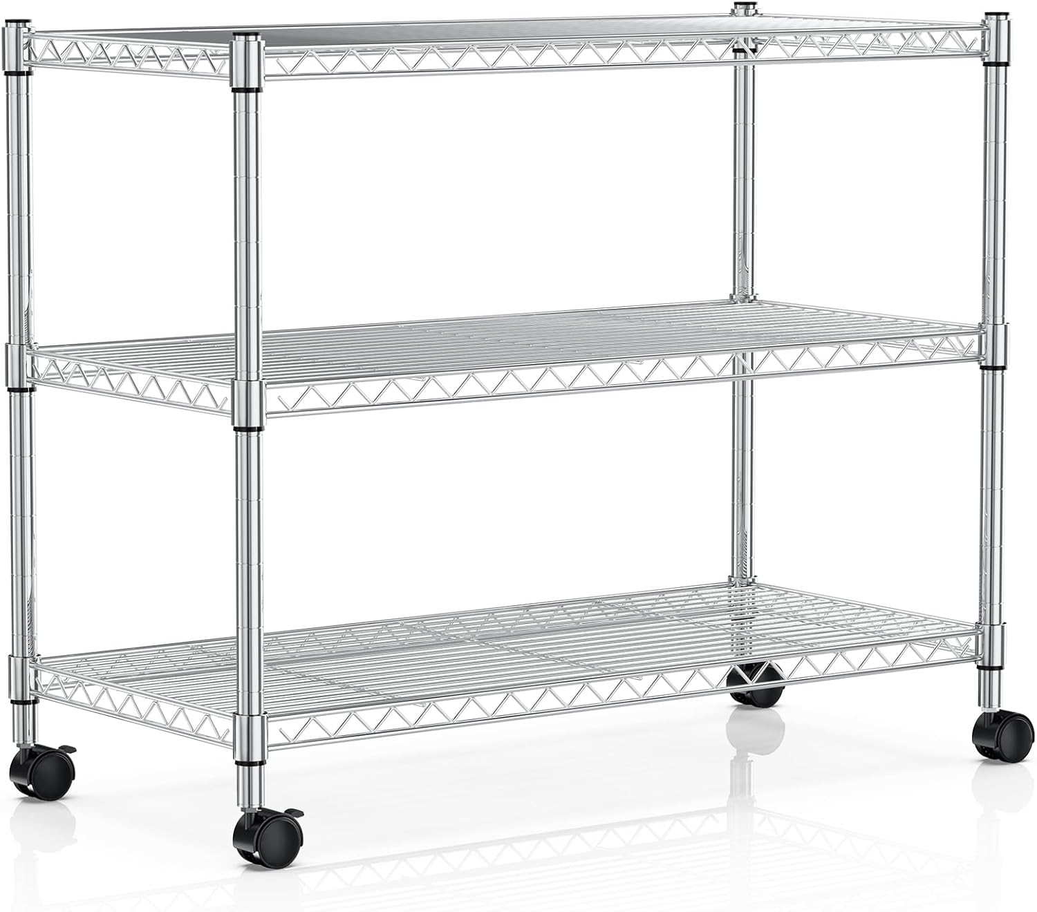 YSSOA Heavy Duty 3-Tier Storage Shelves 750Lb Capacity, 24.02" D x 13.78" W x 21.97" H Shelving Unit for Pantry, Garage, Laundry and Kitchen, Chrome