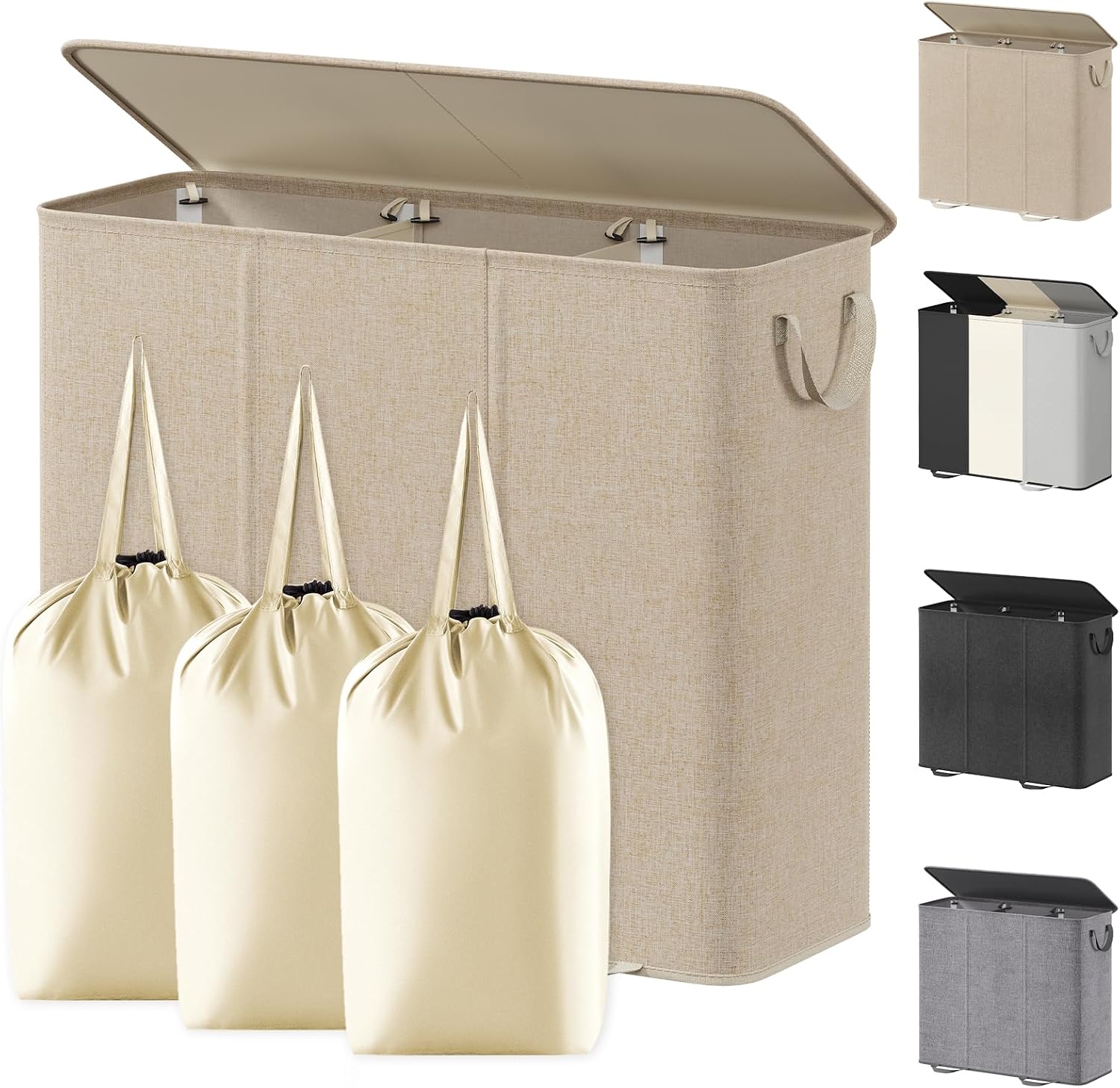 Lifewit Double Laundry Hamper with Lid and Removable Laundry Bags, Large Collapsible 2 Dividers Dirty Clothes Basket with Handles for Bedroom Laundry