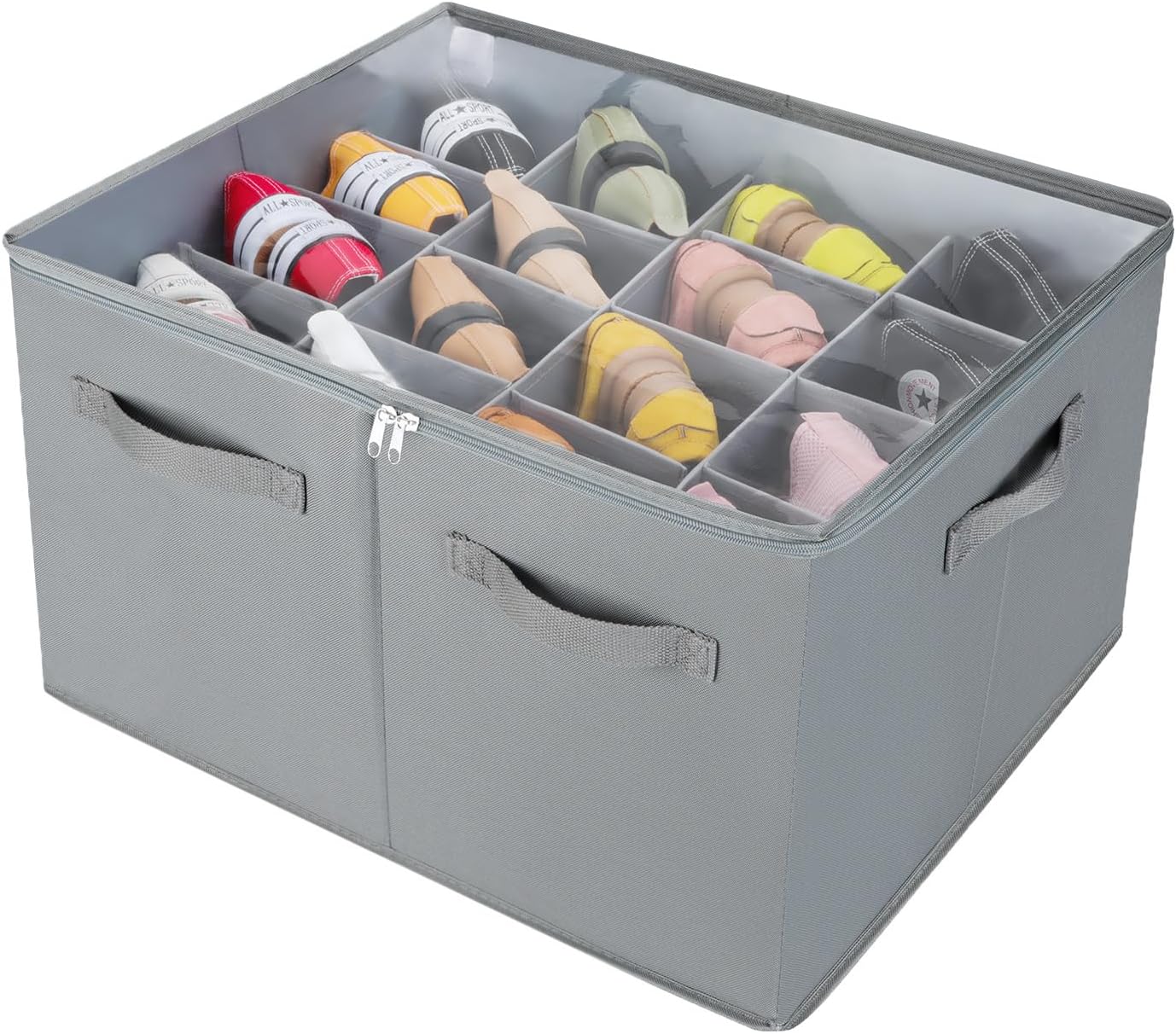 TOPIA HOME Shoe Organizer for Closet, Foldable Shoe Box with Adjustable Dividers and Clear Cover