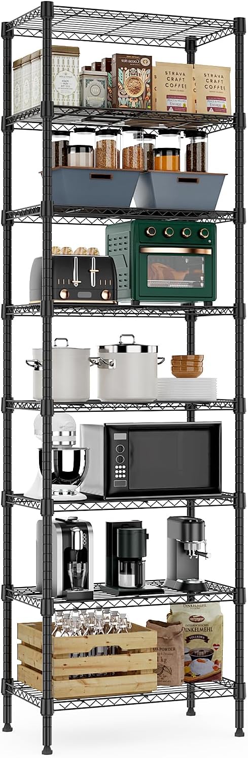 M MZG 5-Shelf Storage Shelves, Wire Shelving Heavy Duty Metal Storage Shelving Unit Adjustable Garage Shelving Rack Pantry Kitchen (Chrome, 5 Tier