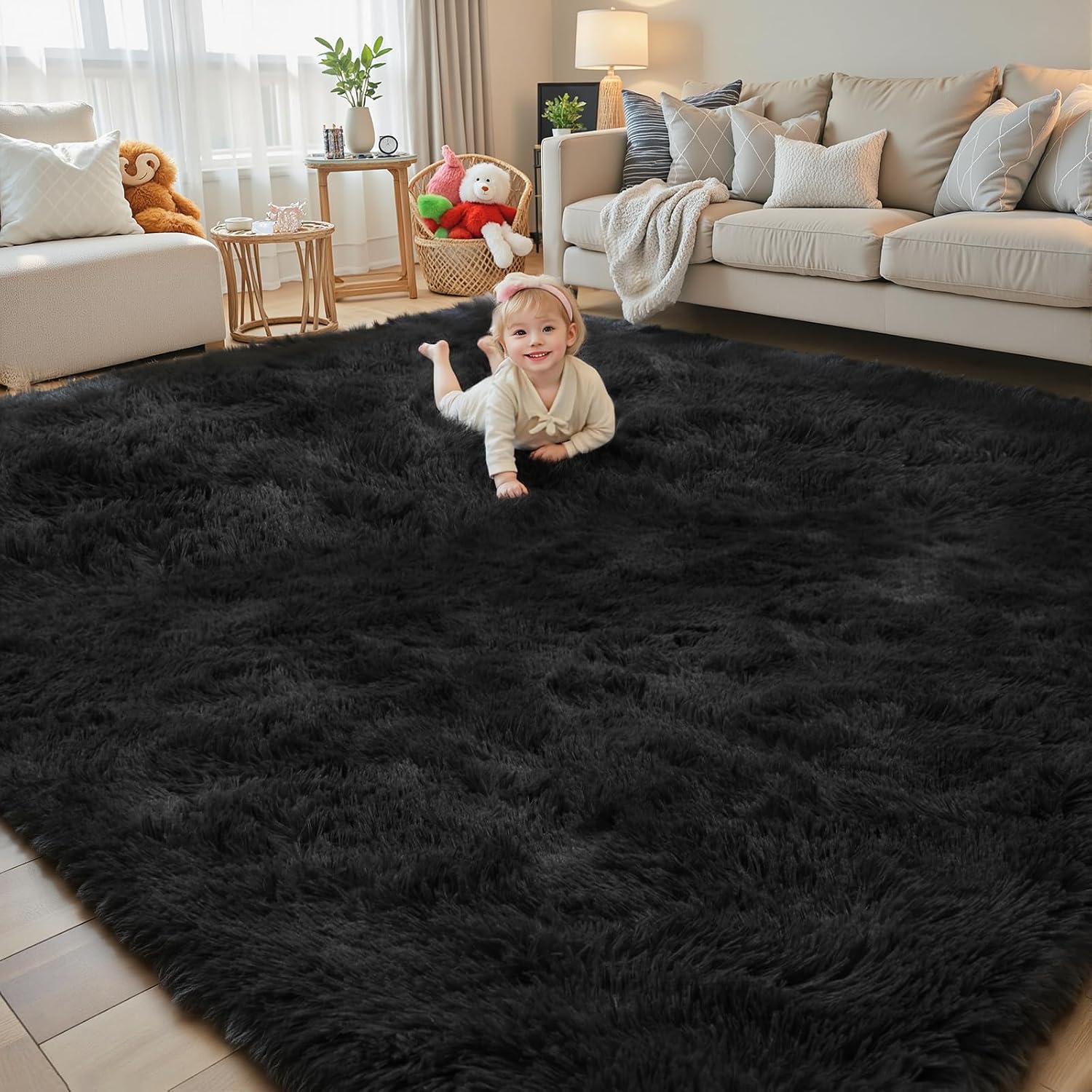 junhejiamei Area Rugs 9x12 Living Room, Large Area Rug Shaggy Carpet Soft Plush Furry Bedside Rug